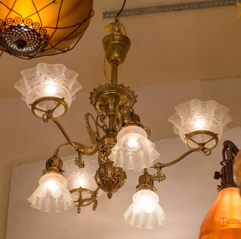 Late Victorian Six Arm Gas And Electric Combination Chandelier At 19th Century Late Victorian Six Arm Gas And Electric Combination Chandelier For