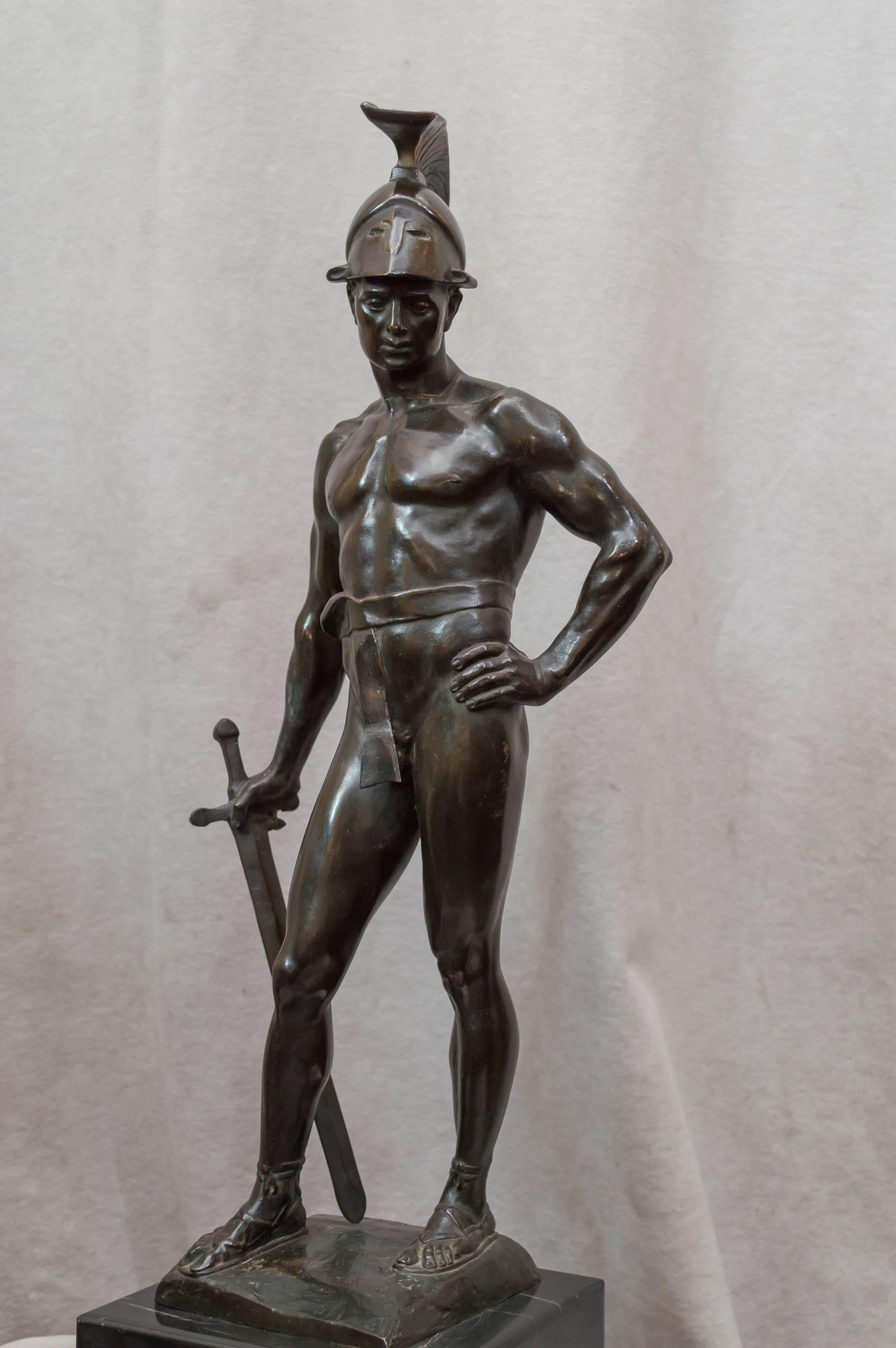 Neoclassical Revival Austrian Male Bronze of a Warrior Artist Signed 