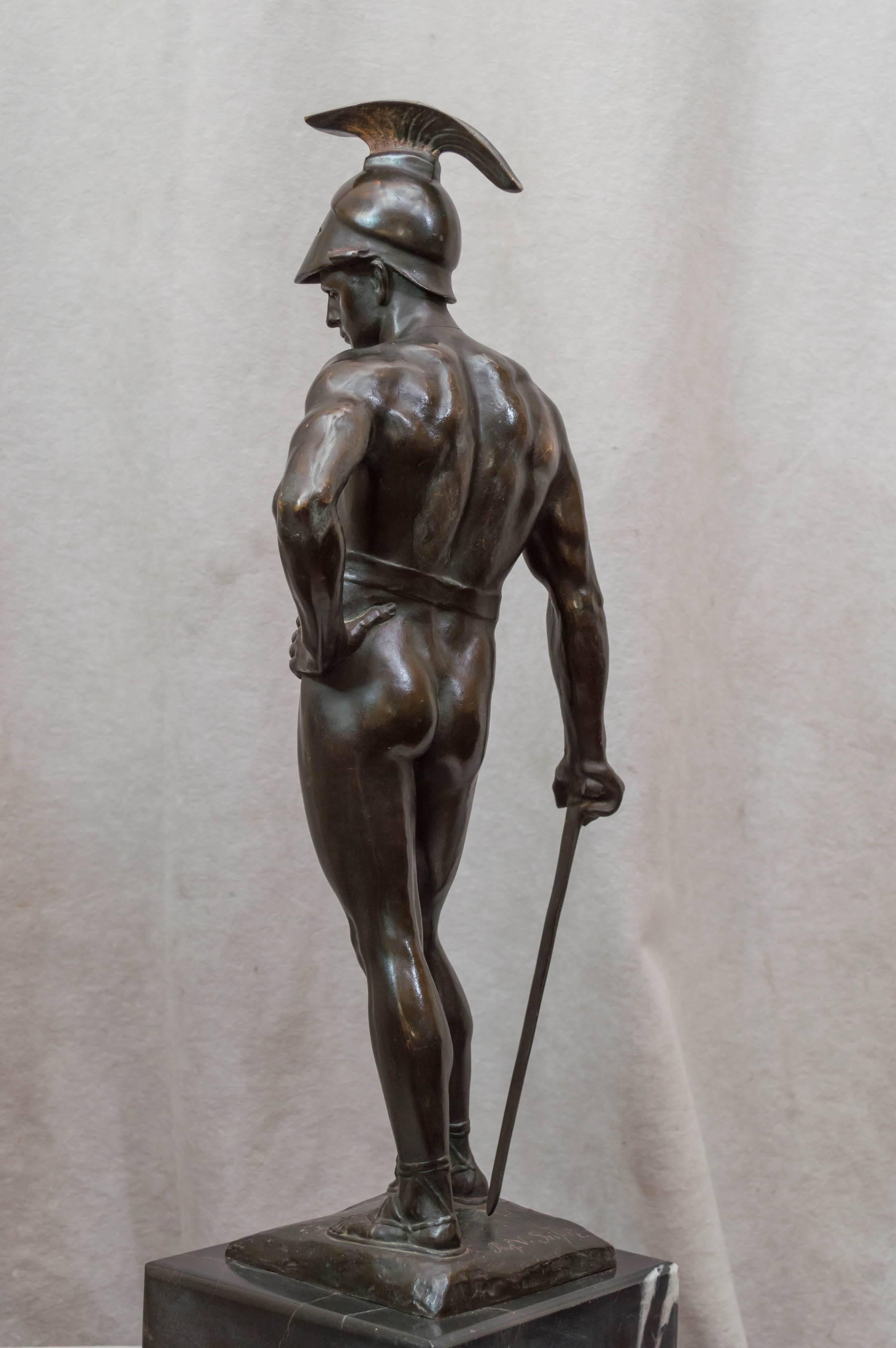 20th Century Austrian Male Bronze of a Warrior Artist Signed 