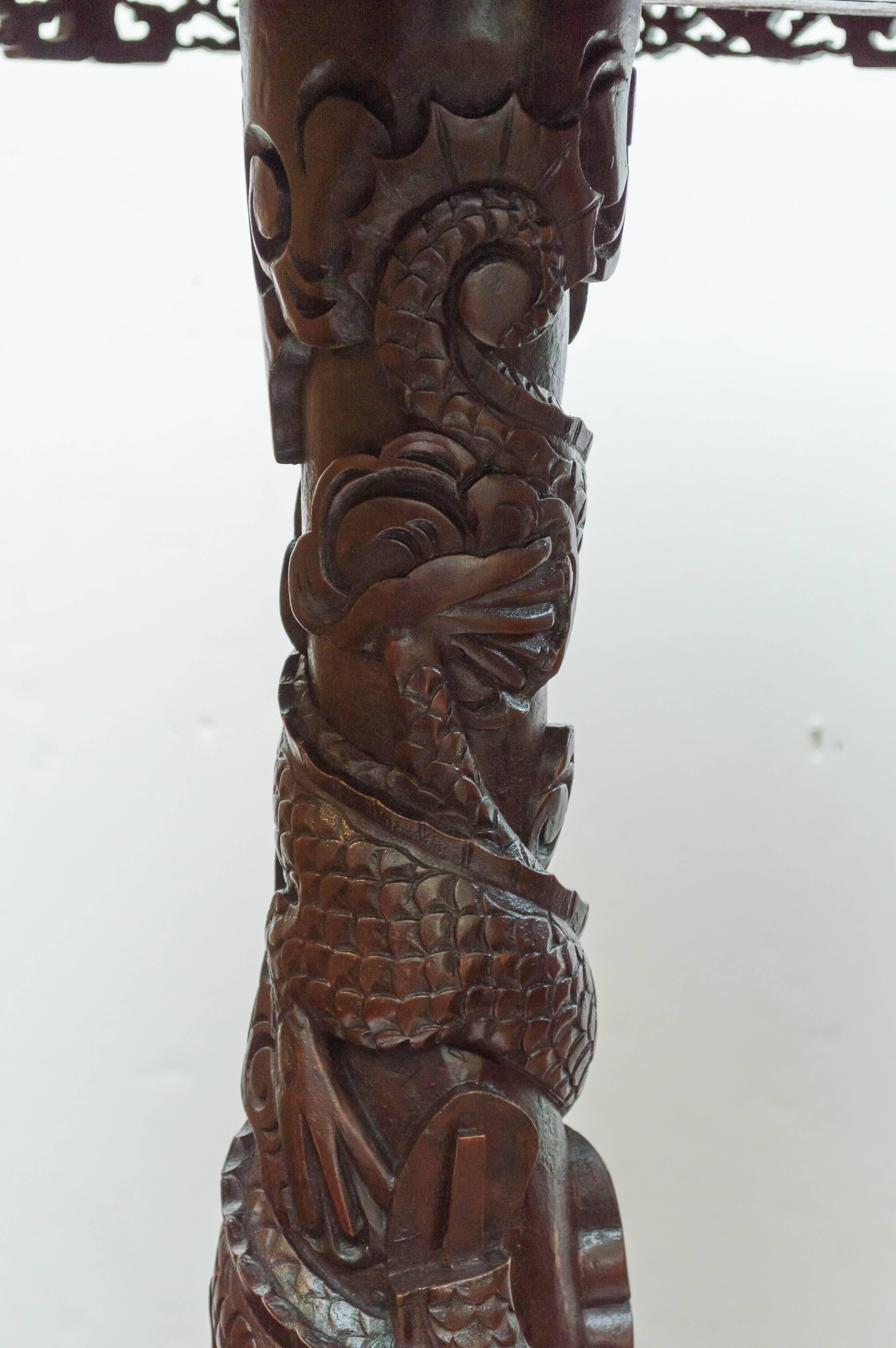 Hand-Carved 19th Century Anglo-Chinese Carved Teak and Inlaid Stand, circa 1880 For Sale
