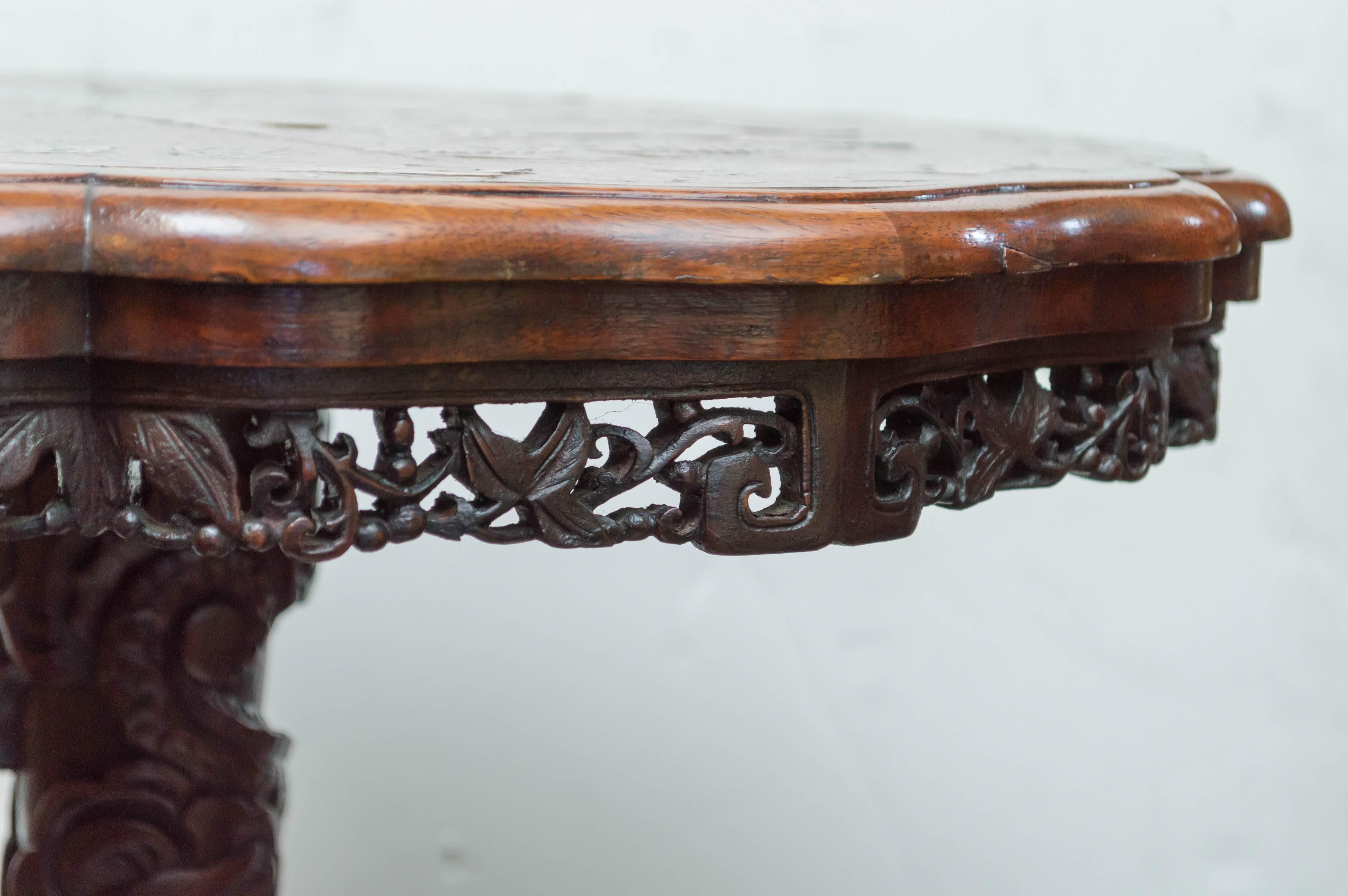 19th Century Anglo-Chinese Carved Teak and Inlaid Stand, circa 1880 In Good Condition For Sale In San Francisco, CA