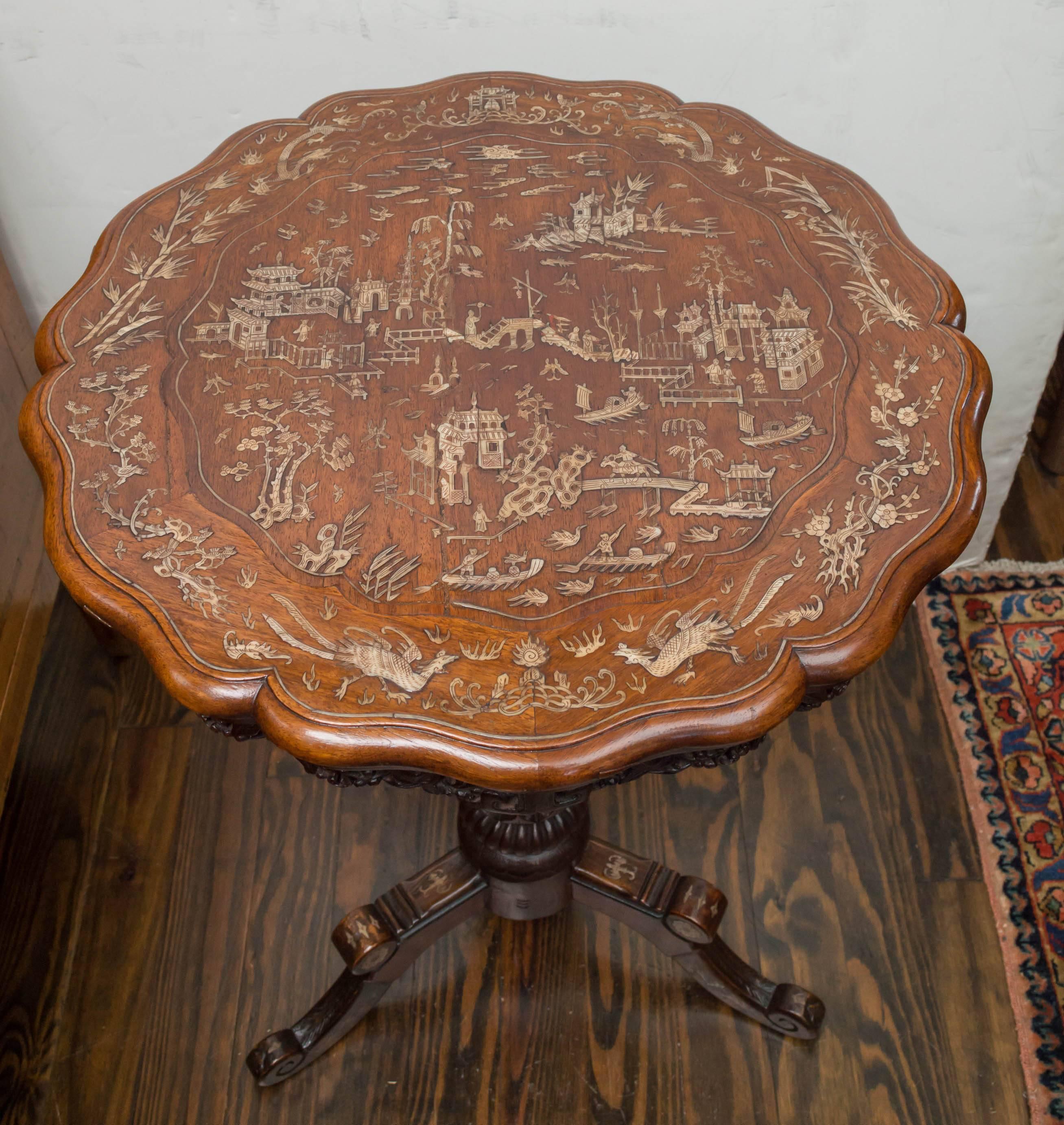 Mid-19th Century 19th Century Anglo-Chinese Carved Teak and Inlaid Stand, circa 1880 For Sale