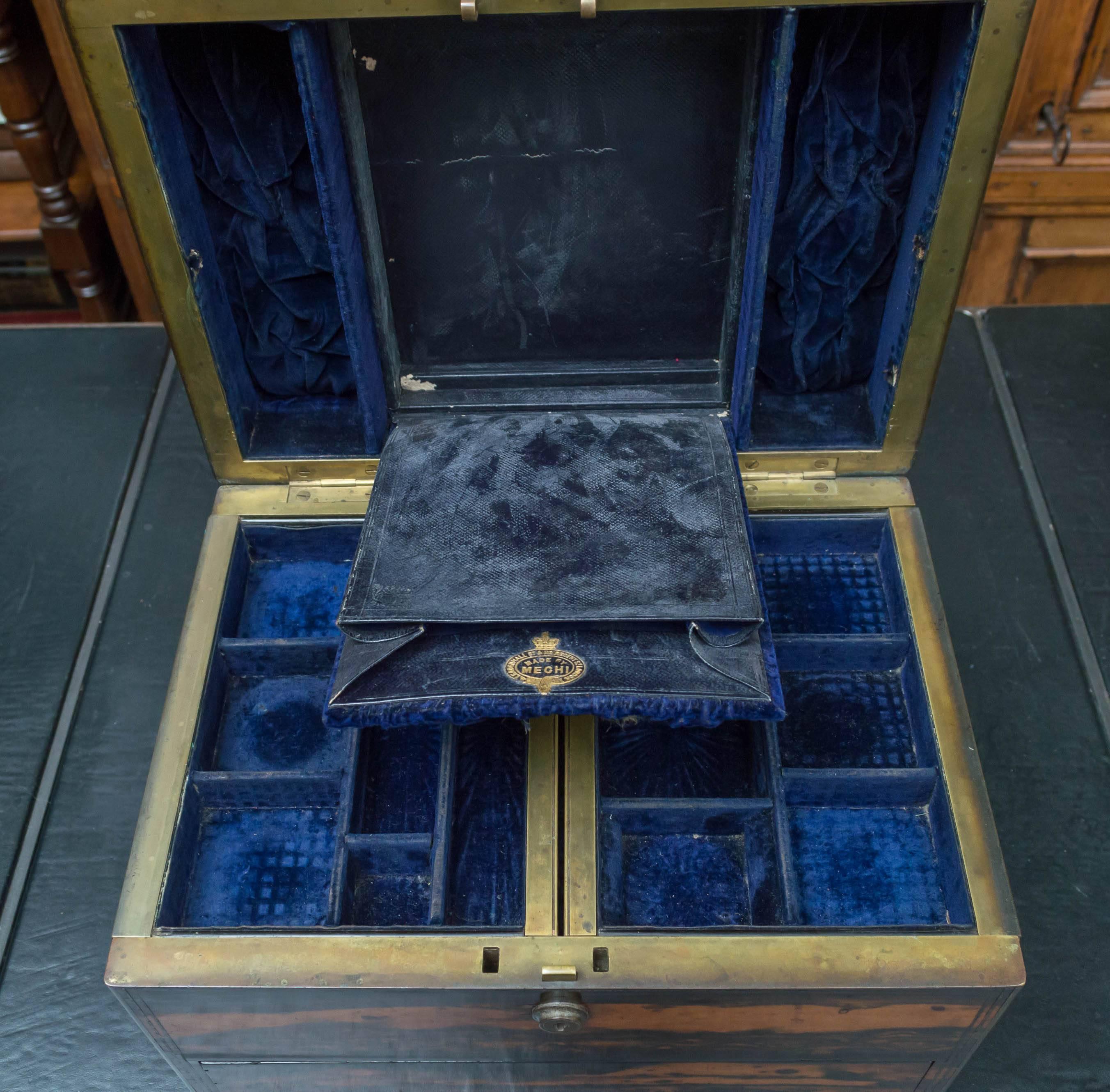 Hand-Crafted Mid-19th Century English Calamander Wood Gentleman's Dressing Box
