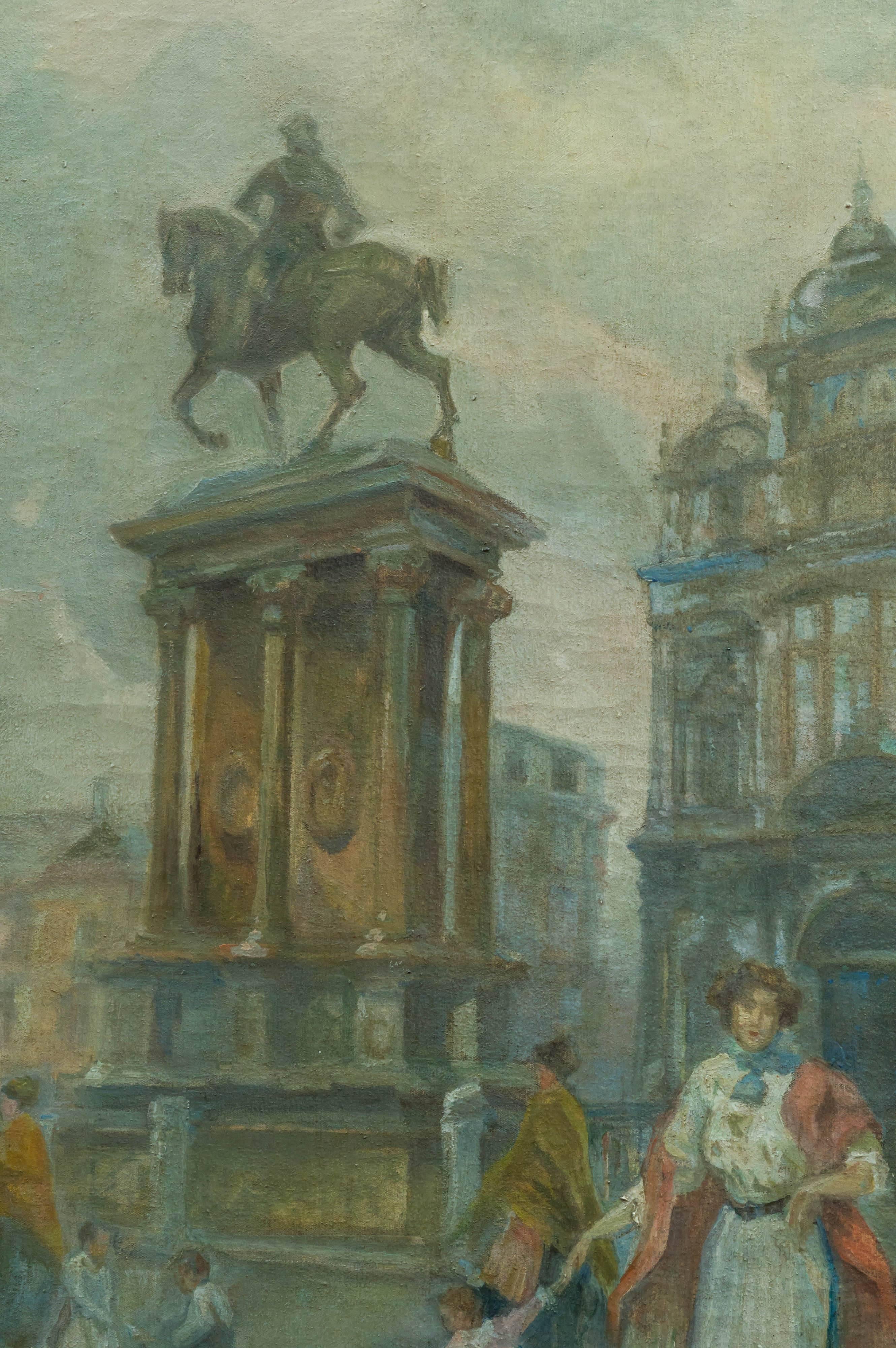 Peint à la main Huile vénitienne sur toile, « Campo S. Giovanni & Paolo Monumento Colleoni » en vente