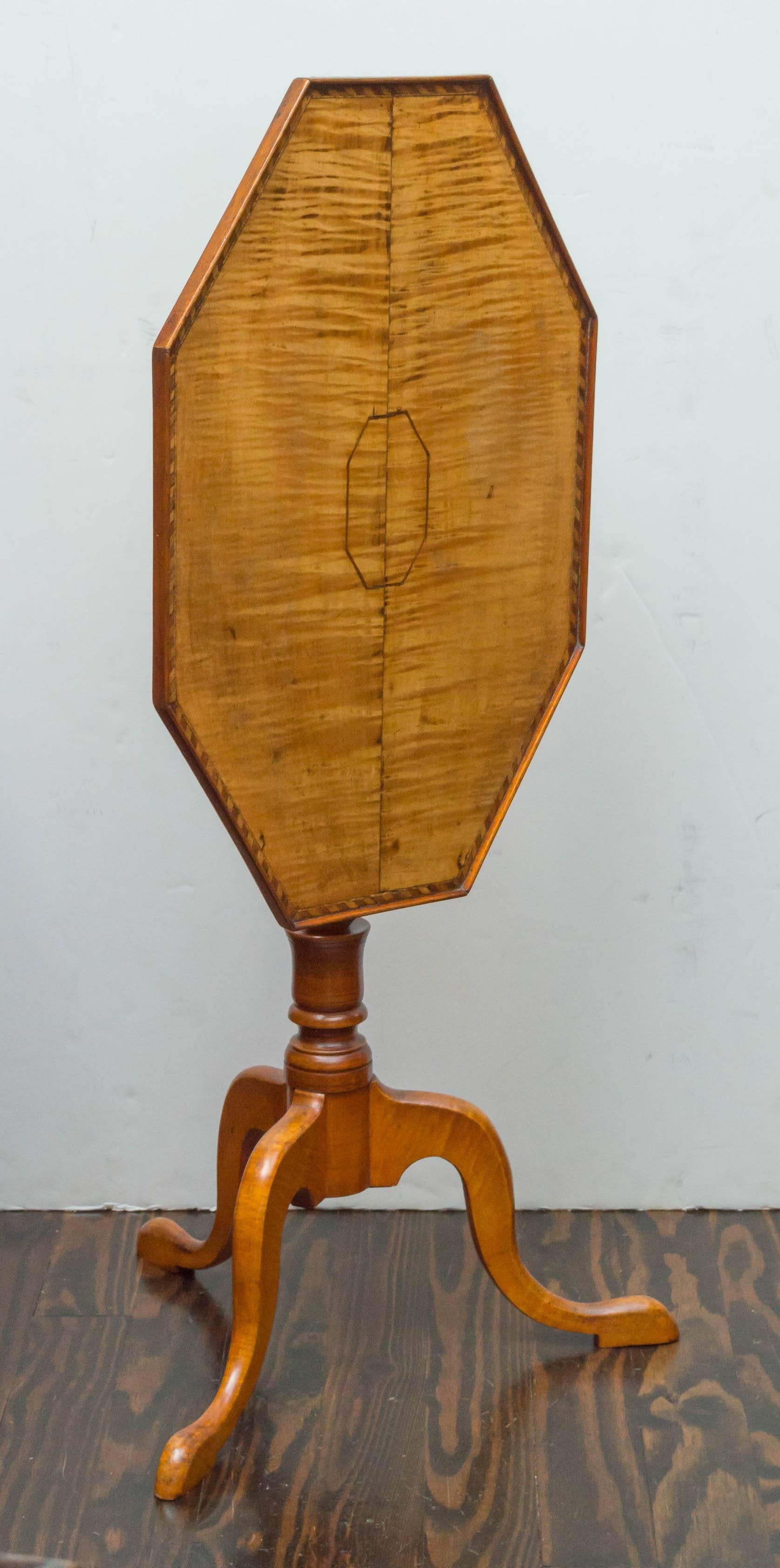 Walnut Late 18th Century American Tiger Maple, Tilt Top Candle Stand