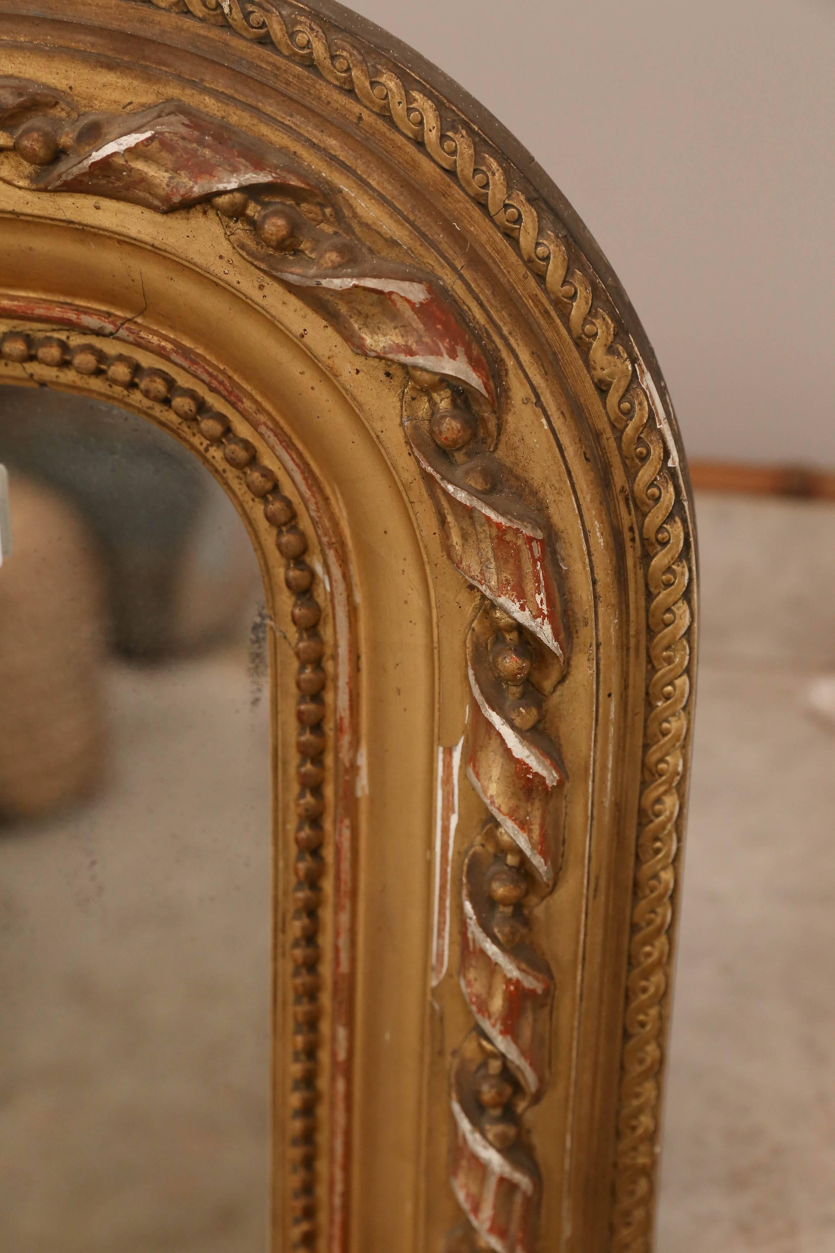 Antique French Louis Philippe Mirror with Ribbon Carving In Good Condition In Houston, TX