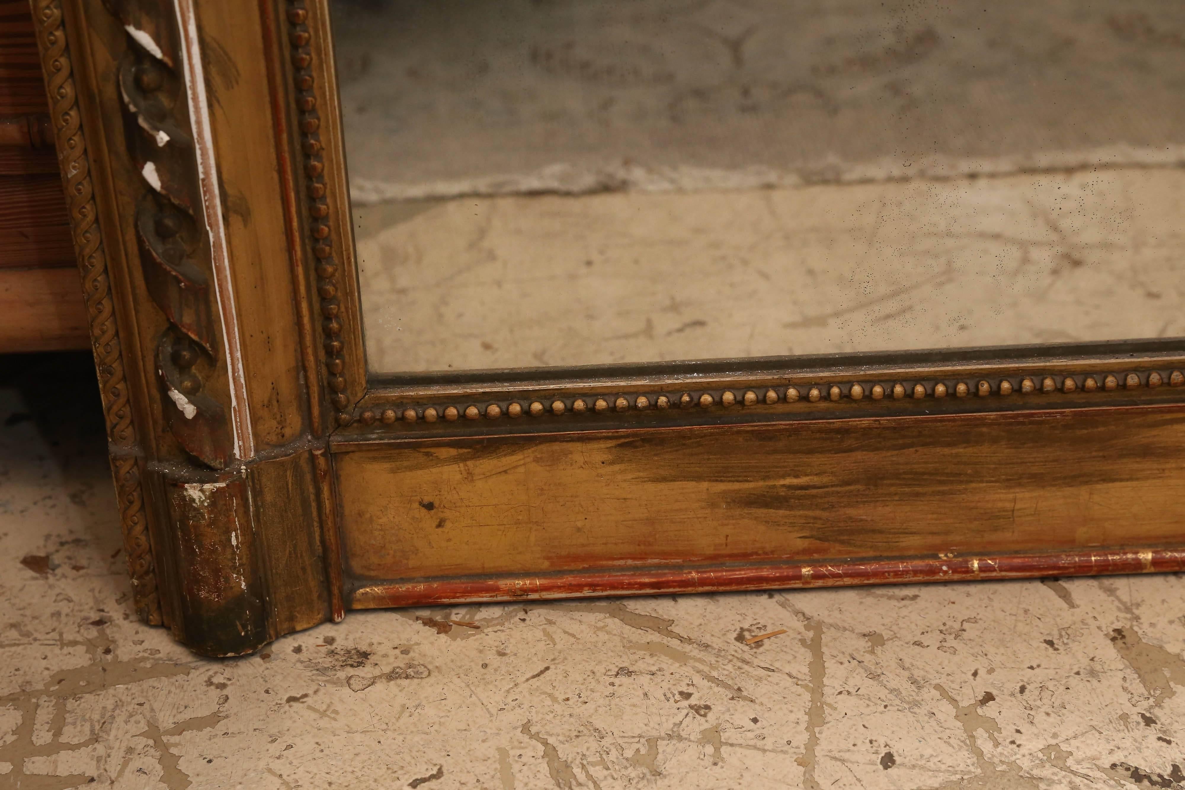 19th Century Antique French Louis Philippe Mirror with Ribbon Carving