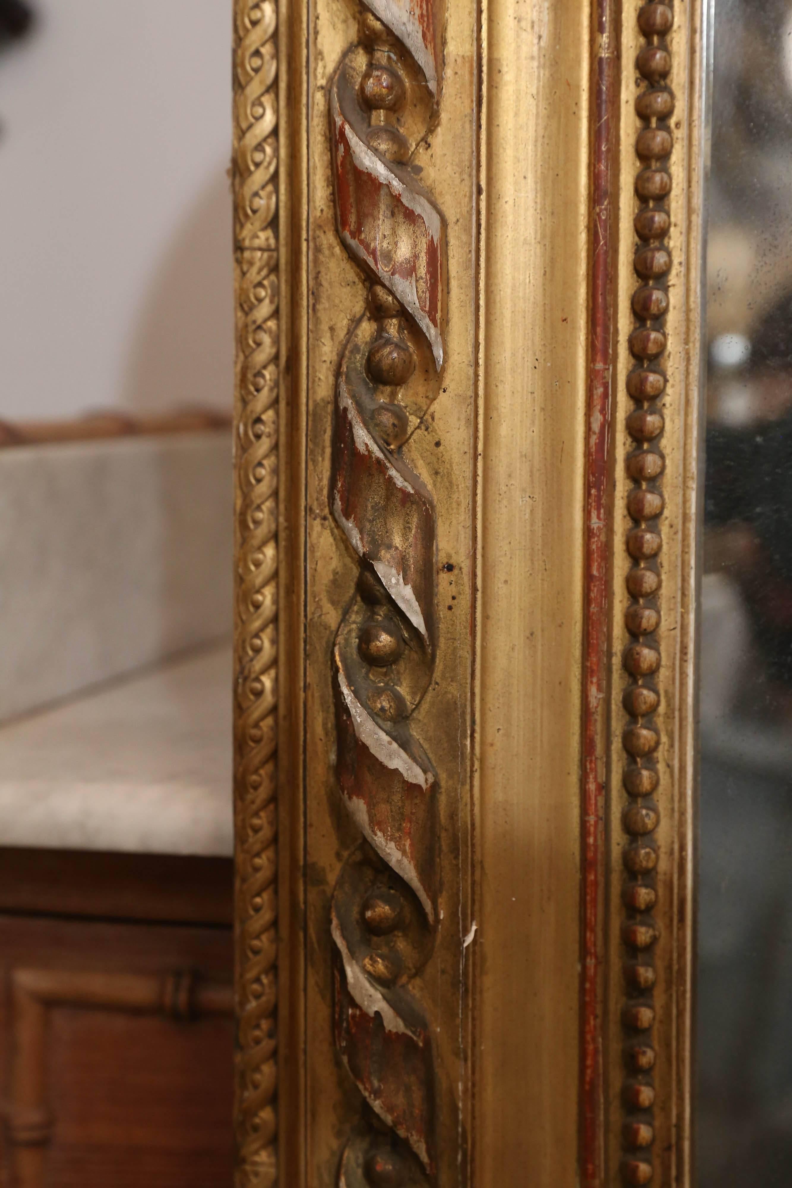 Nutwood Antique French Louis Philippe Mirror with Ribbon Carving
