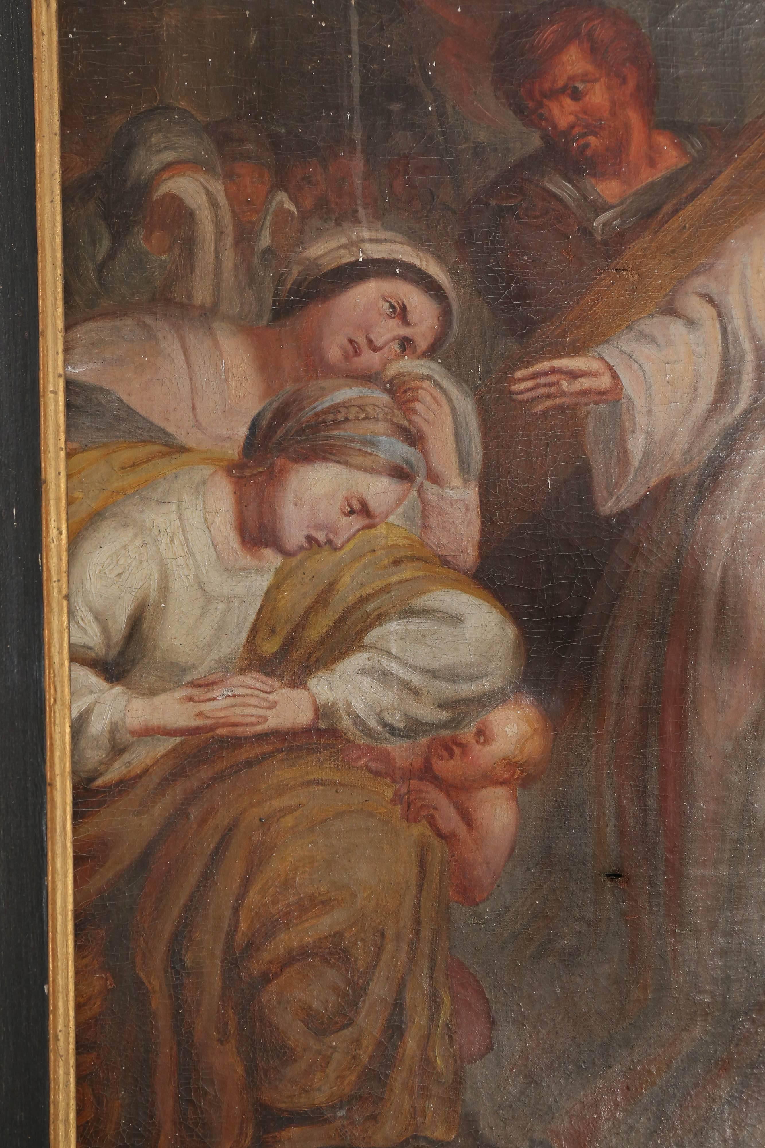 Antique French Religious Painting of Christ from the Late 1800s In Distressed Condition In Houston, TX