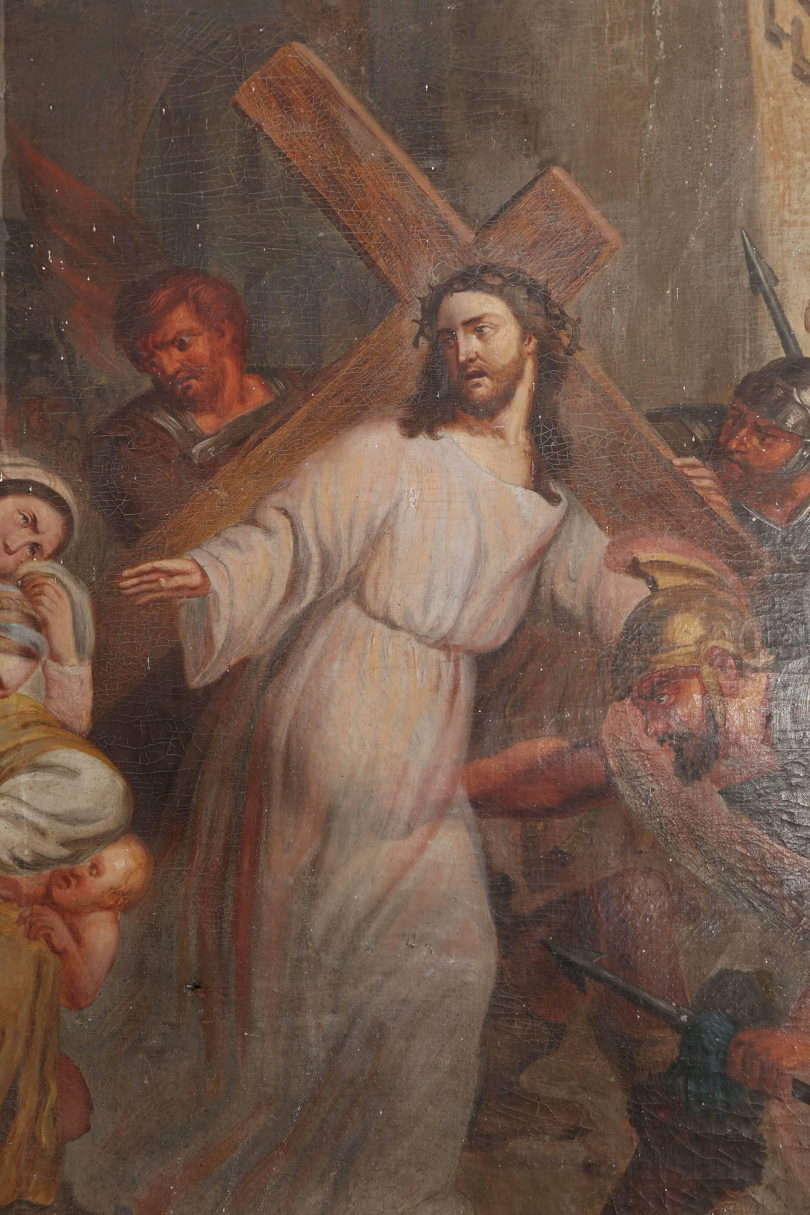 Antique French Religious Painting of Christ from the Late 1800s 1