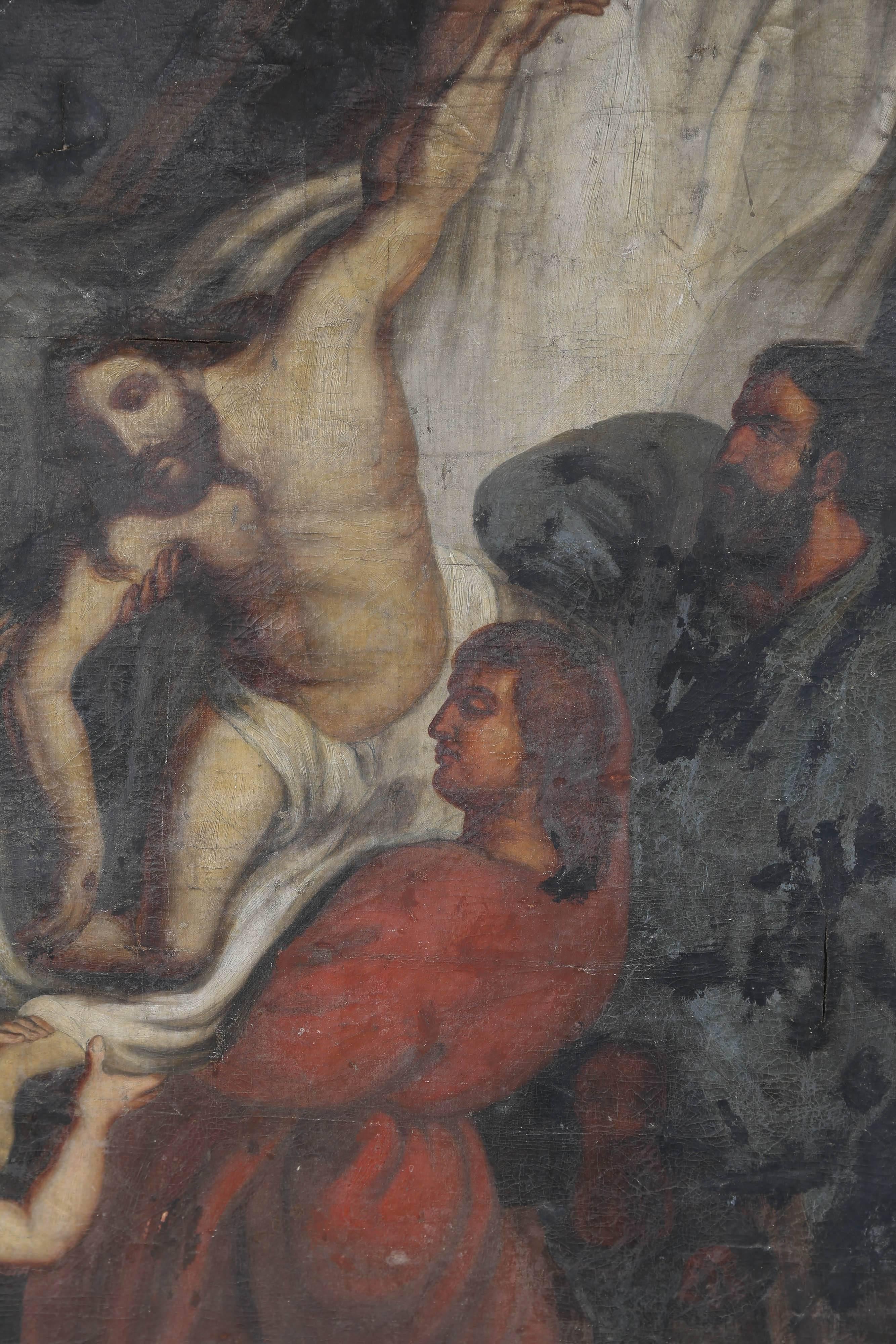 Antique French Religious Painting of Christ from the Late 1800s In Fair Condition In Houston, TX
