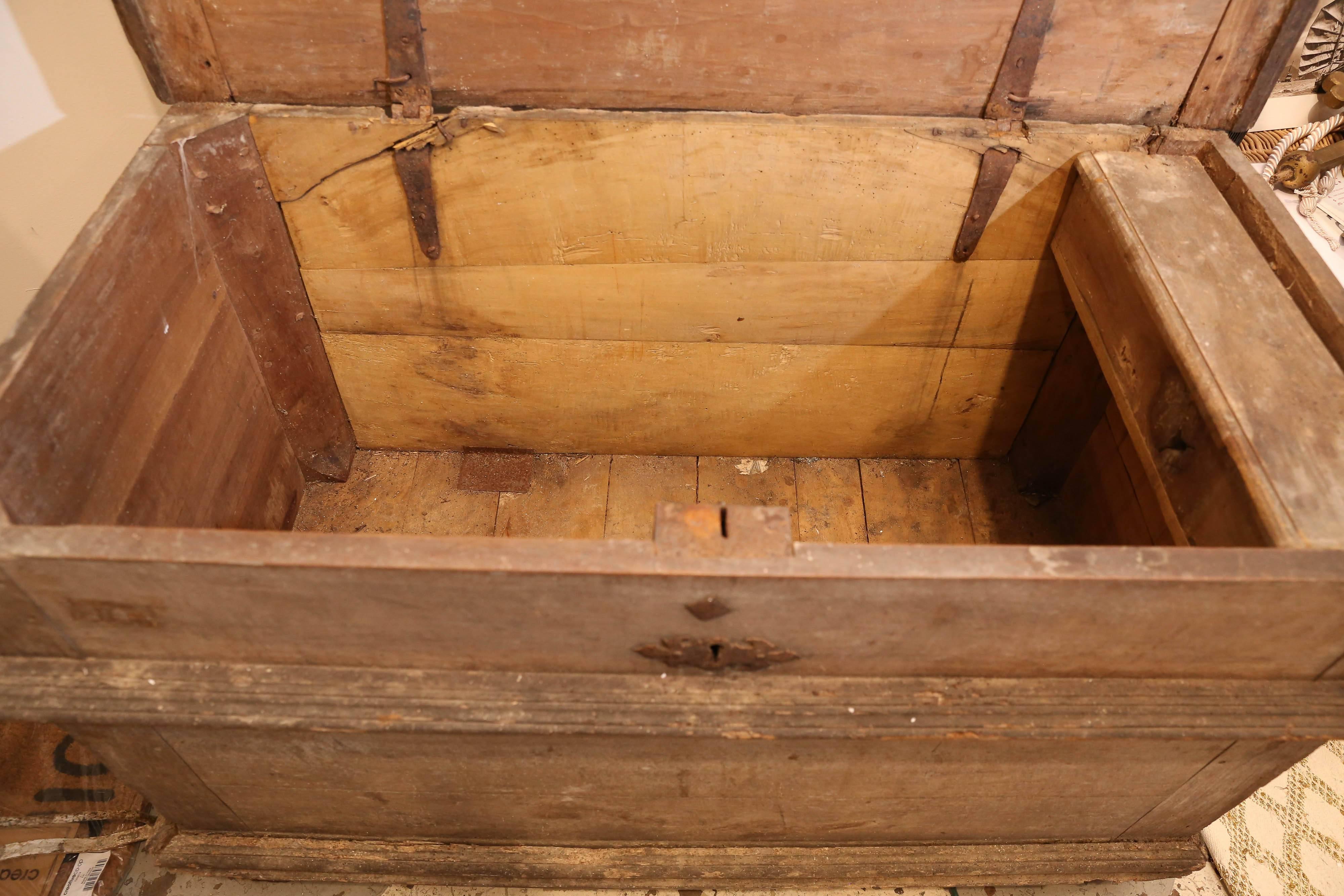 18th Century and Earlier Large 18th Century French Oak and Iron Trunk