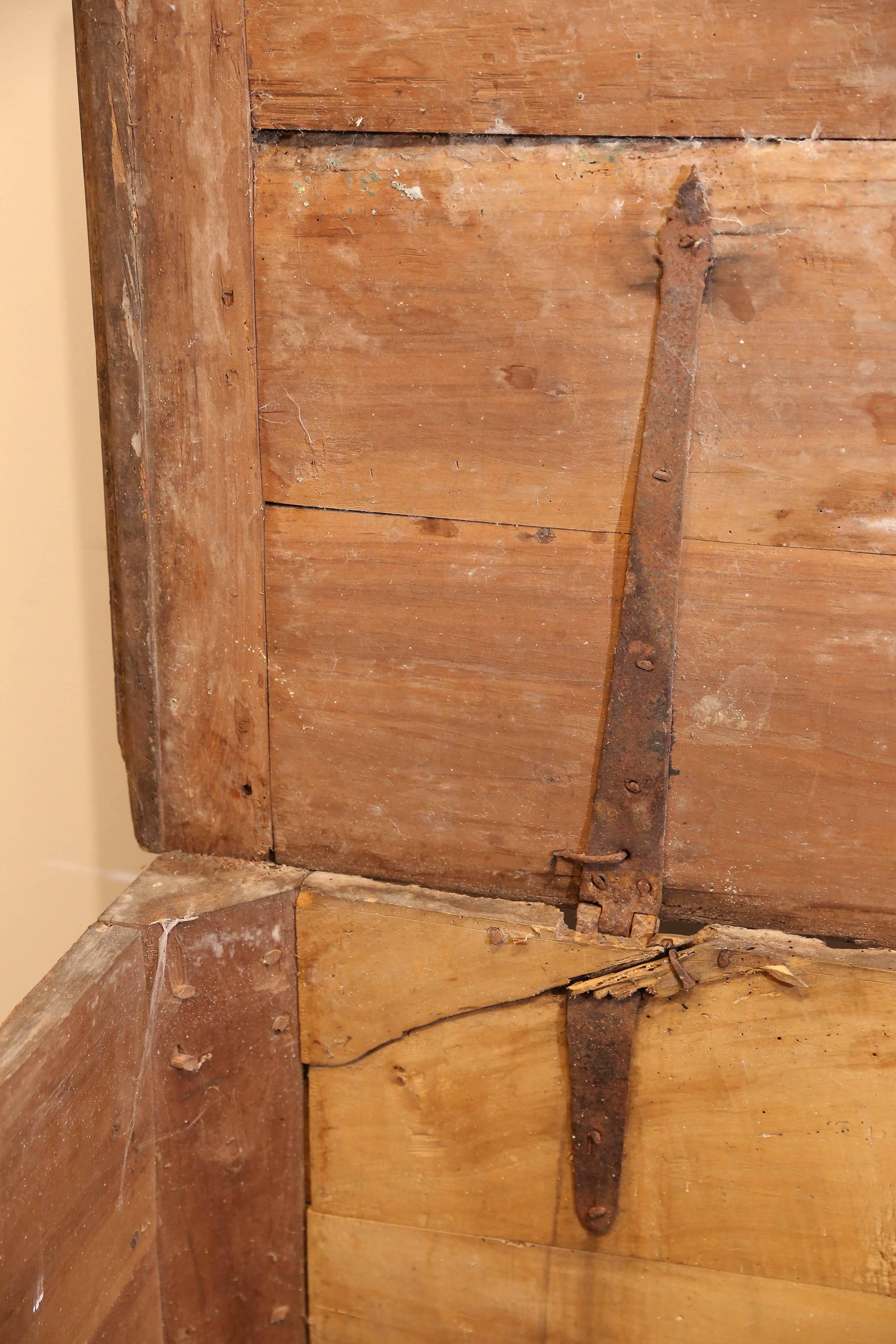 Large 18th Century French Oak and Iron Trunk 1