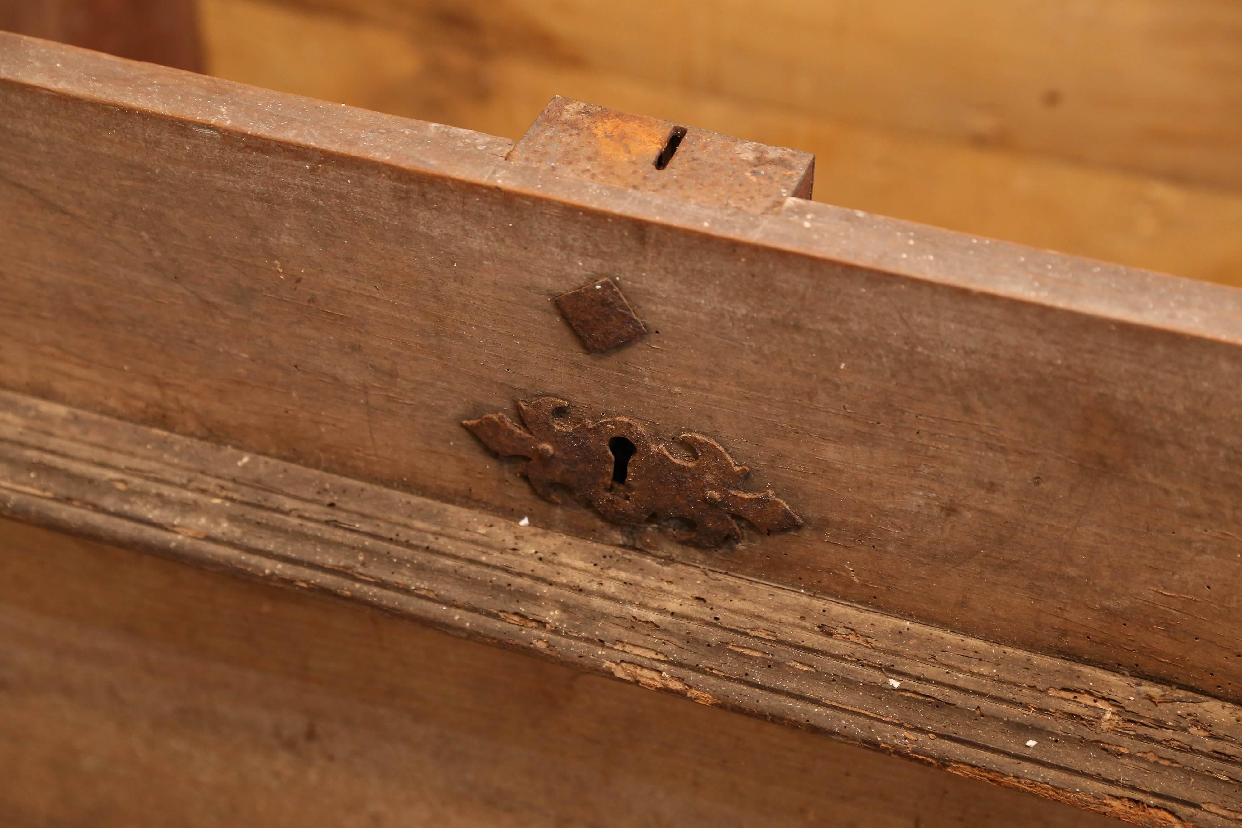 Large 18th Century French Oak and Iron Trunk 3