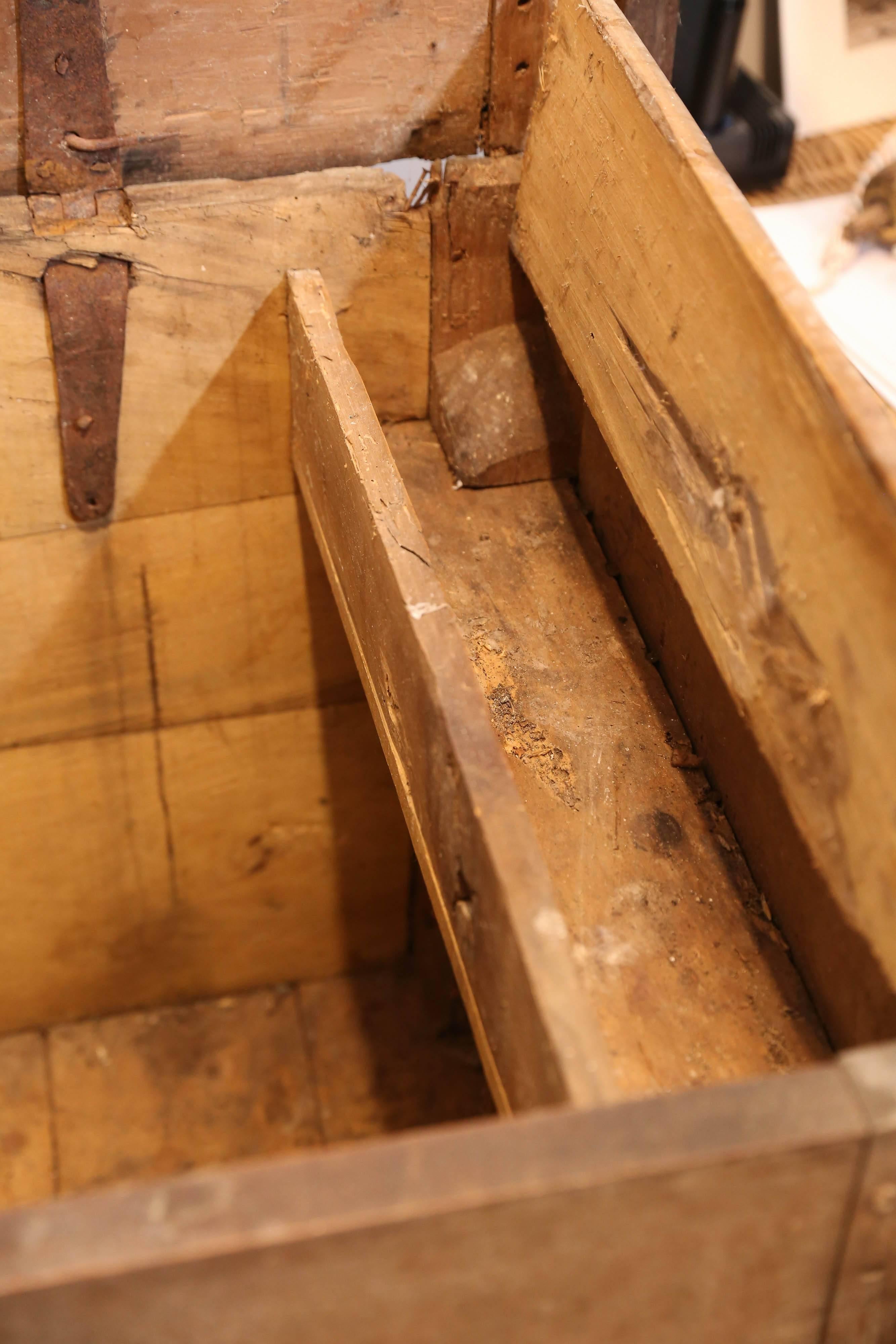 Large 18th Century French Oak and Iron Trunk 4