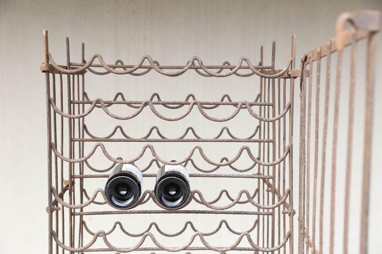 Antique French Standing Iron Wine Rack with Lockable Working Door at