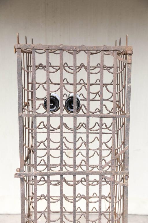 Antique French Standing Iron Wine Rack with Lockable Working Door at