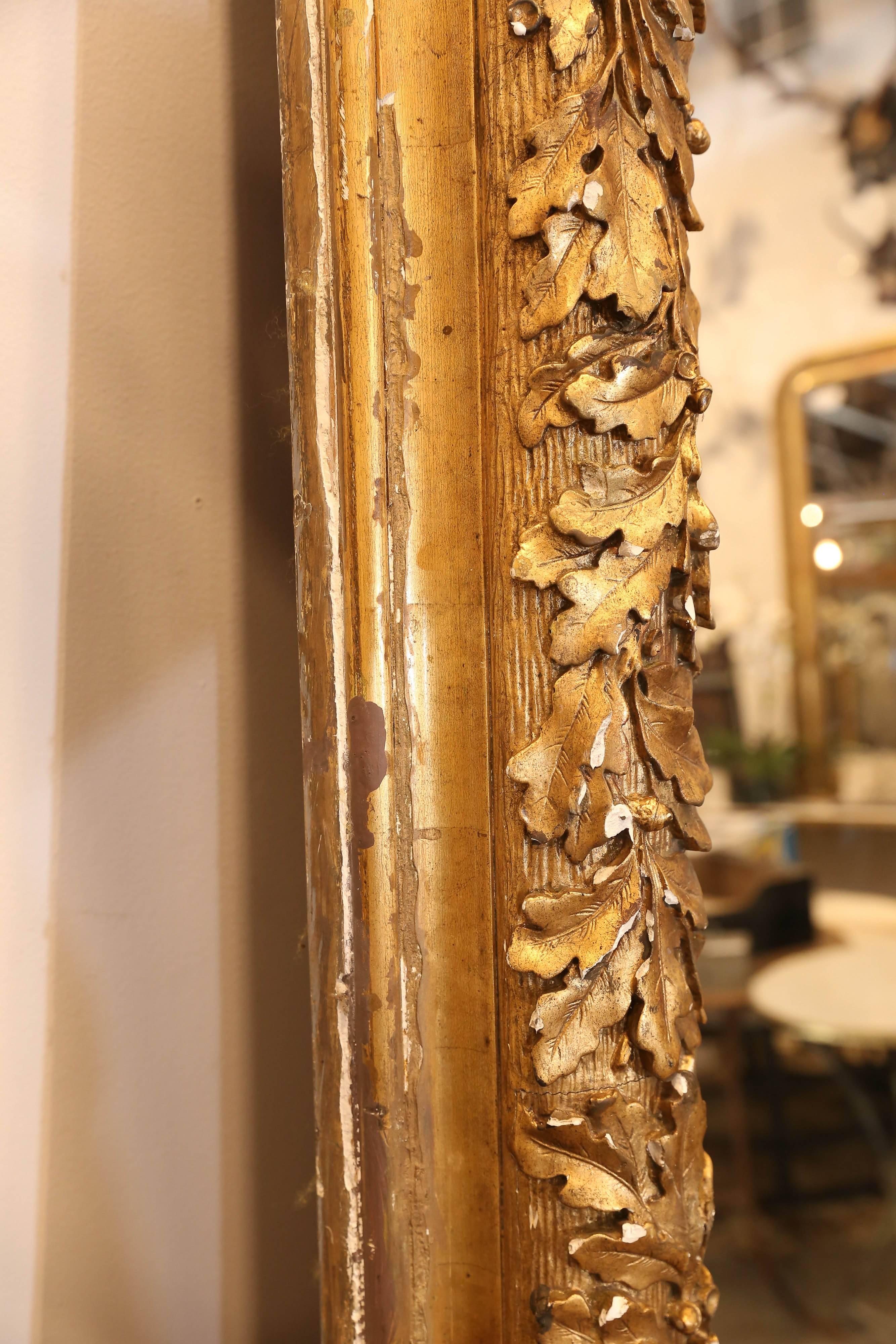 19th Century Large Antique French Carved Gilt Floor Mirror with Oak Leaf Detail