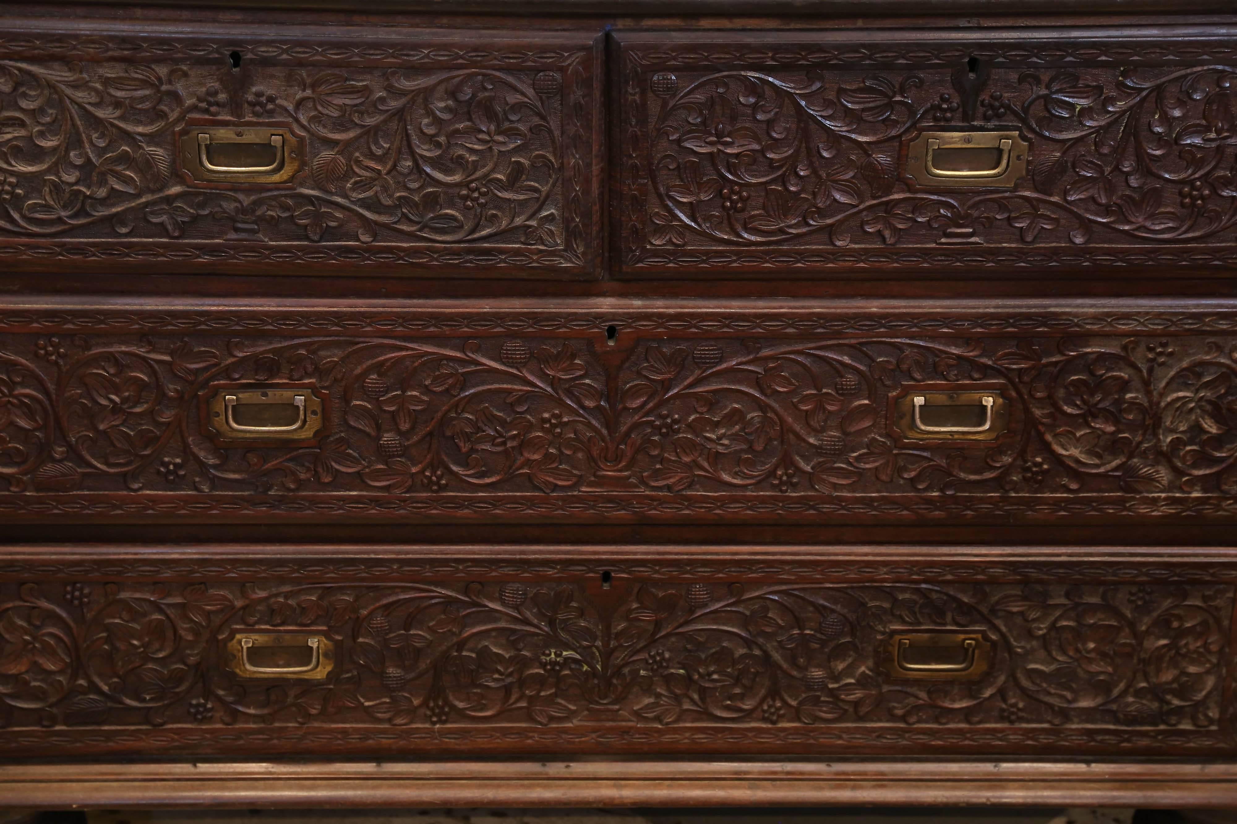 Mid-19th Century Antique English Edwardian Carved Chest of Drawers In Good Condition In Houston, TX