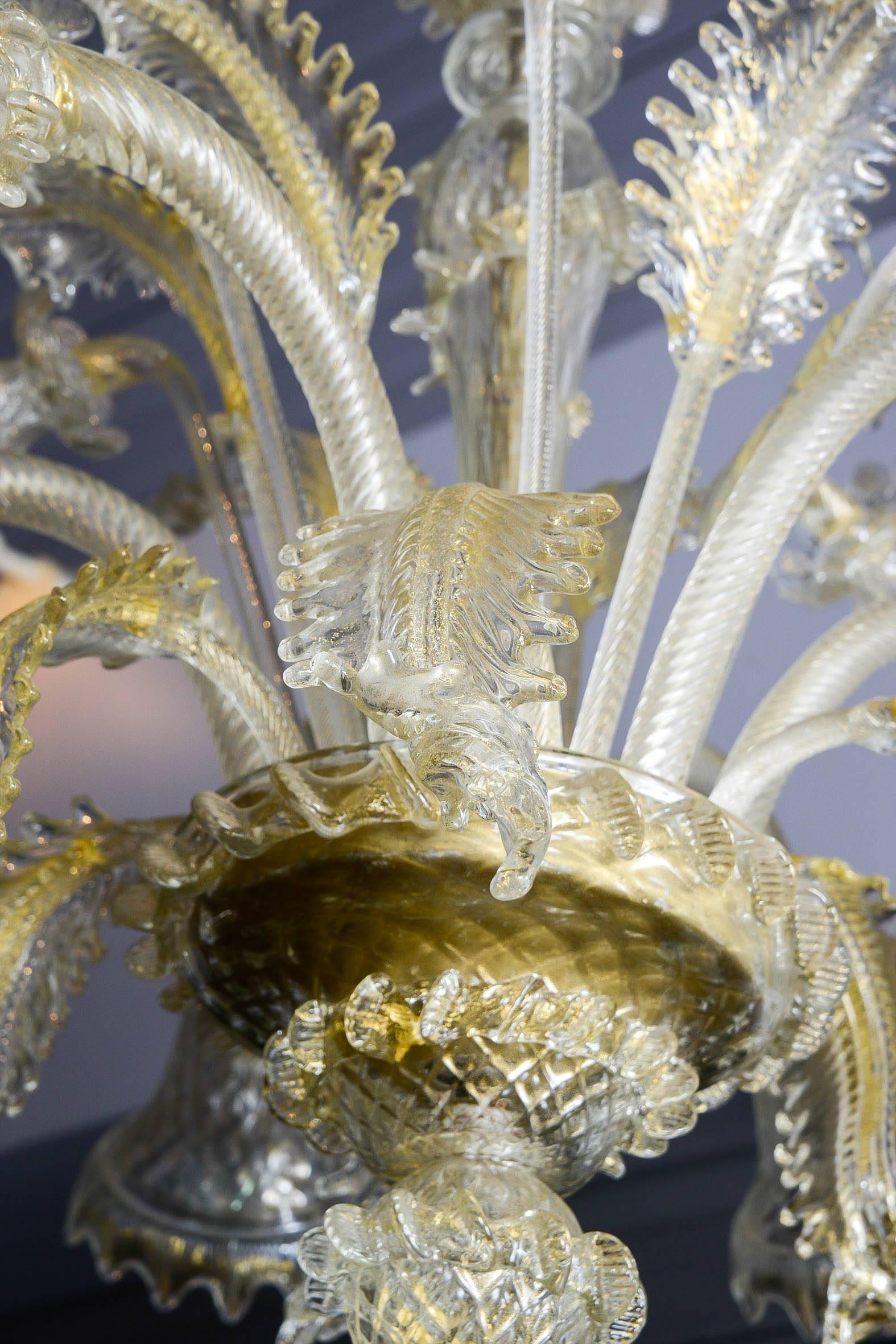 Chandelier in Gold and Transparent Murano Glass with Six Lights 2