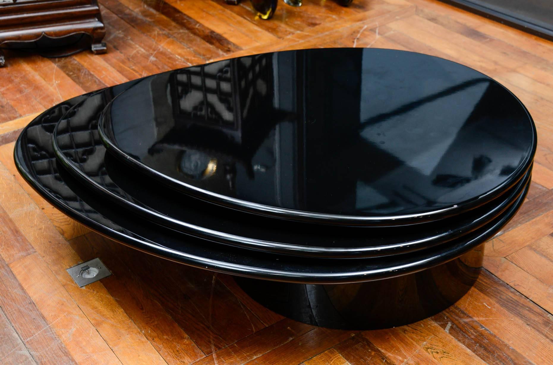 French Original Black Lacquered Low Table by Rougier