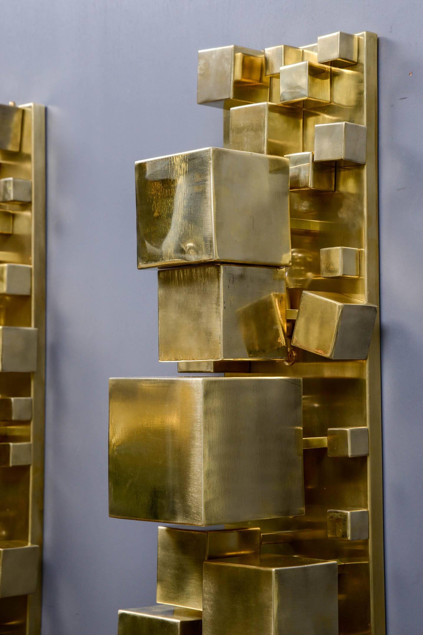 Contemporary Pair of Brass Sconces