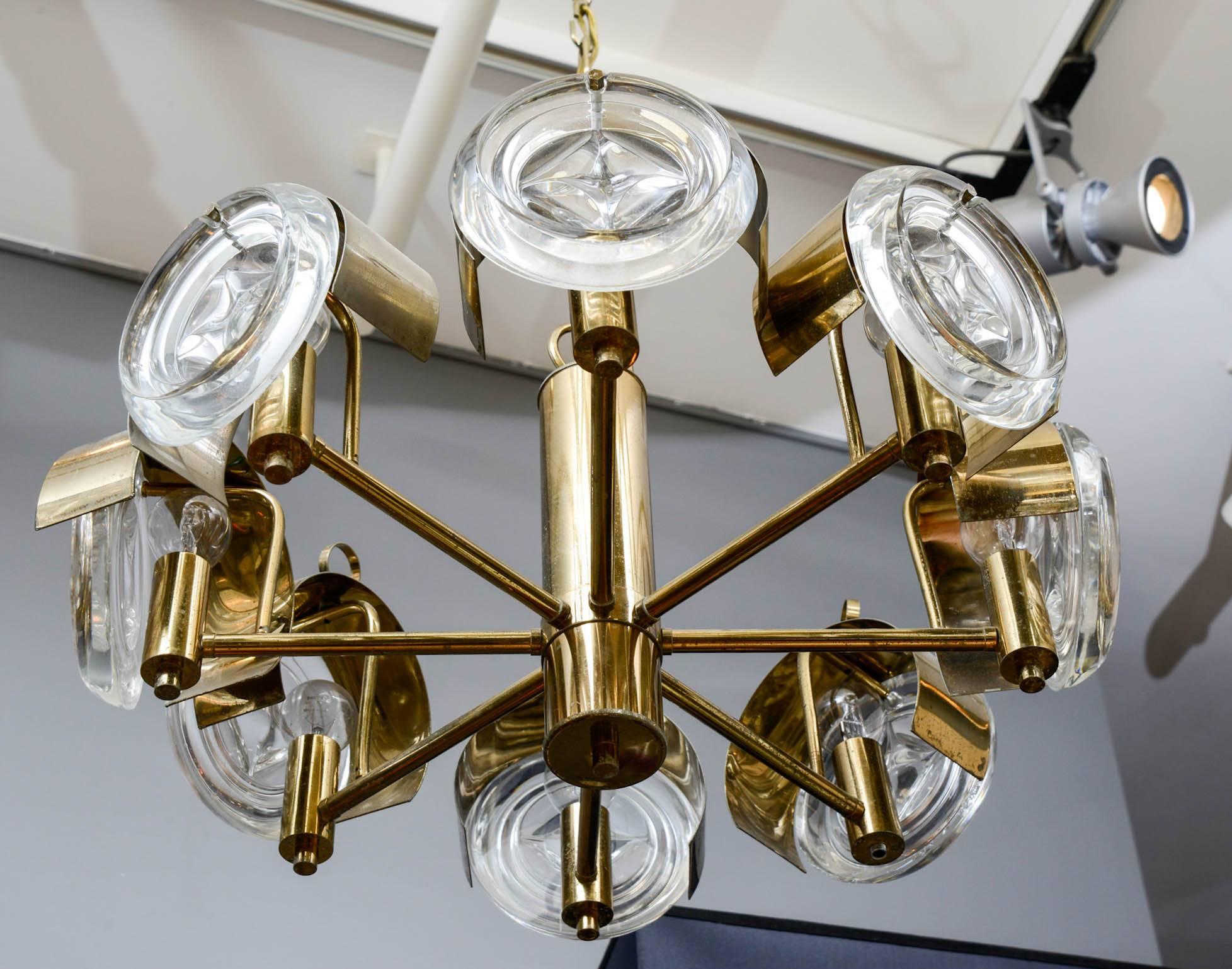 Late 20th Century Small Brass and Glass Lenses Sciolari Chandelier
