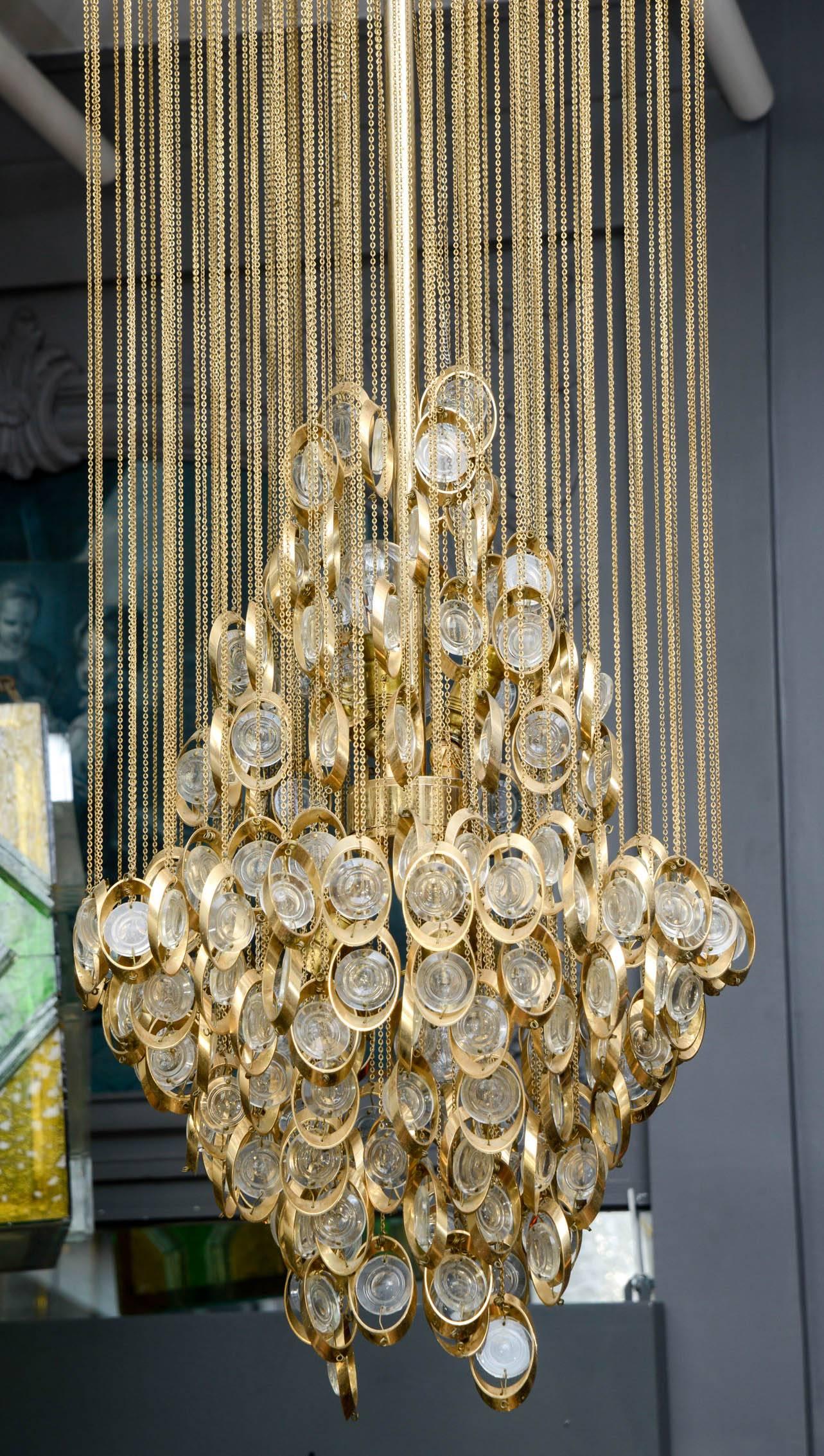 Italian Nice Fall Sciolari Chandelier with Chains and Glass Lenses