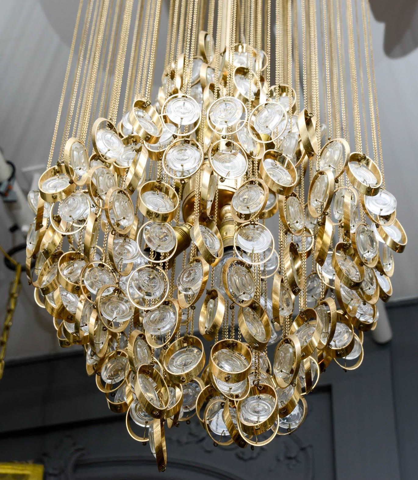 Mid-20th Century Nice Fall Sciolari Chandelier with Chains and Glass Lenses