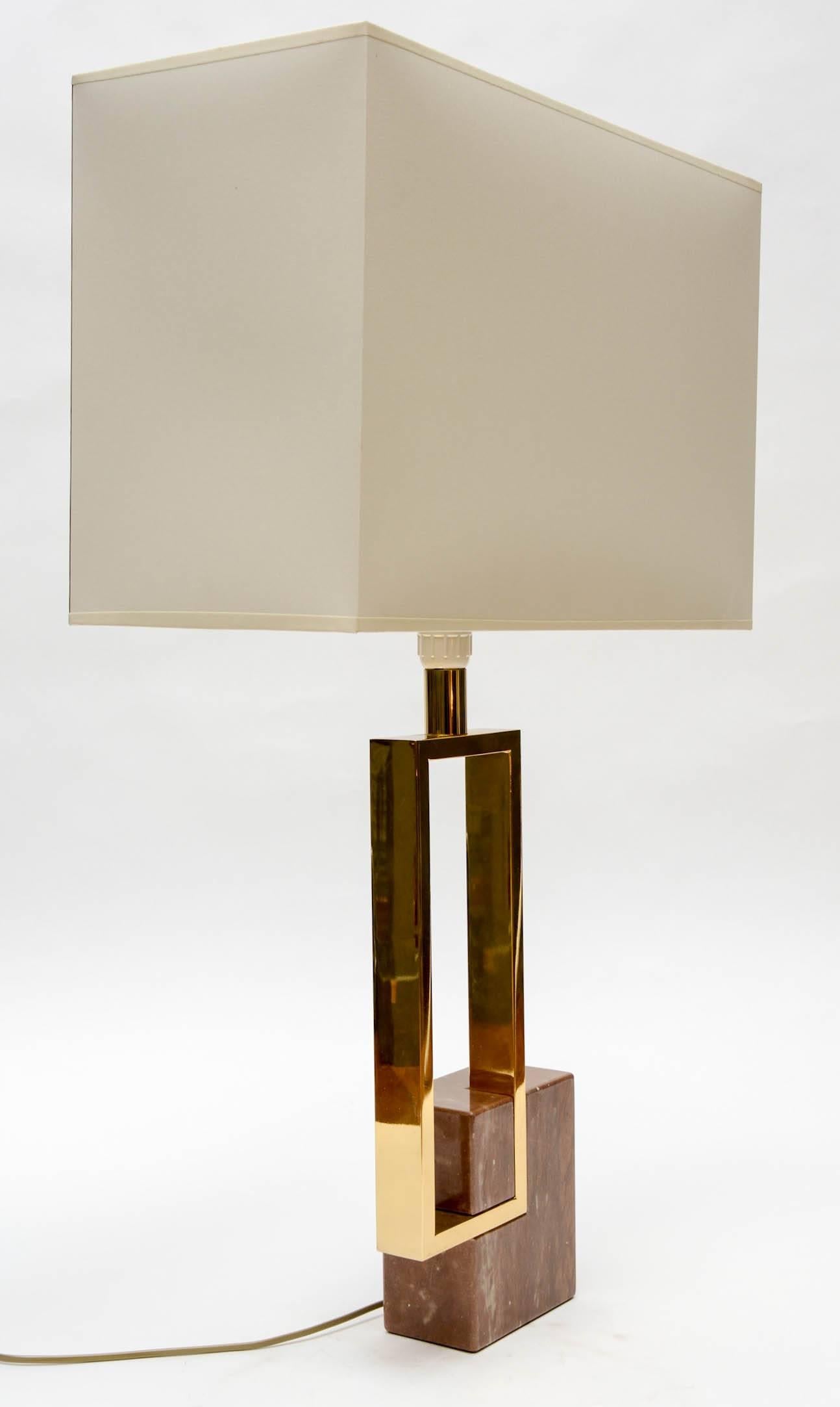 Mid-Century Modern Elegant Pair of Marble and Brass Table Lamps