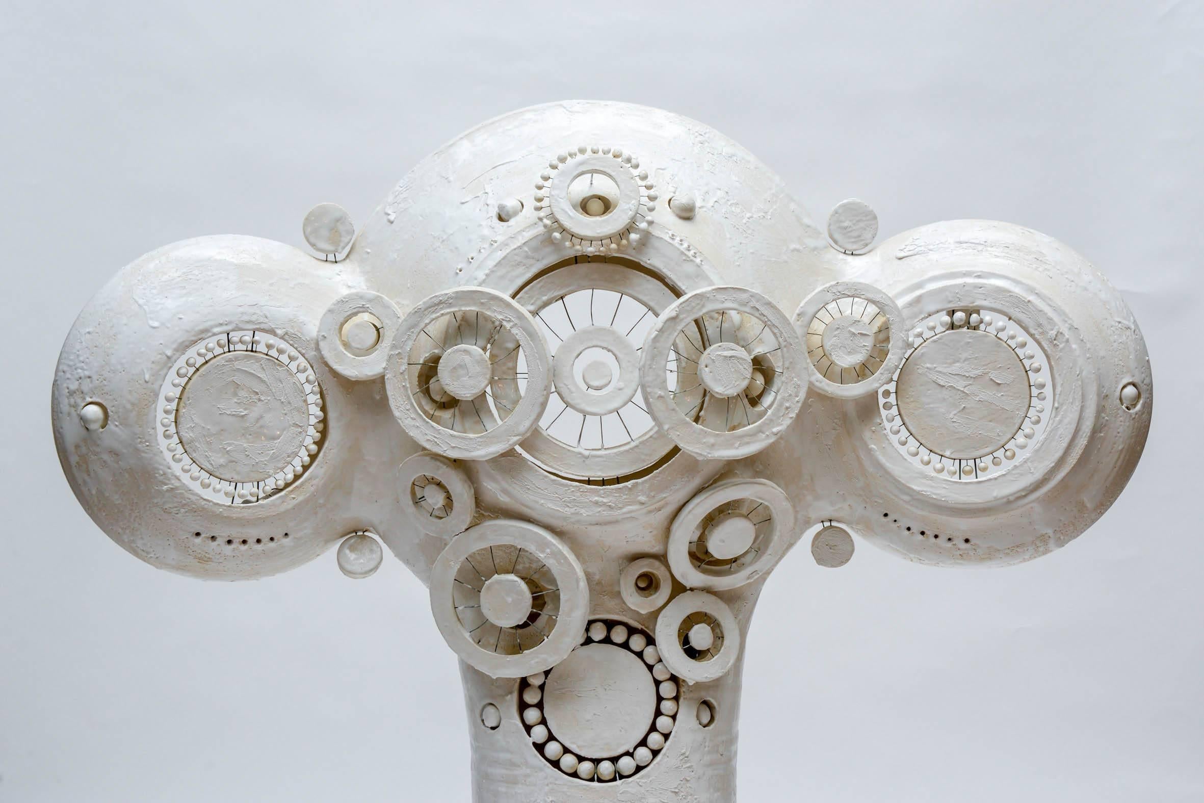 Huge lamp by the French artist Georges Pelletier entirely made of unglazed white ceramic.