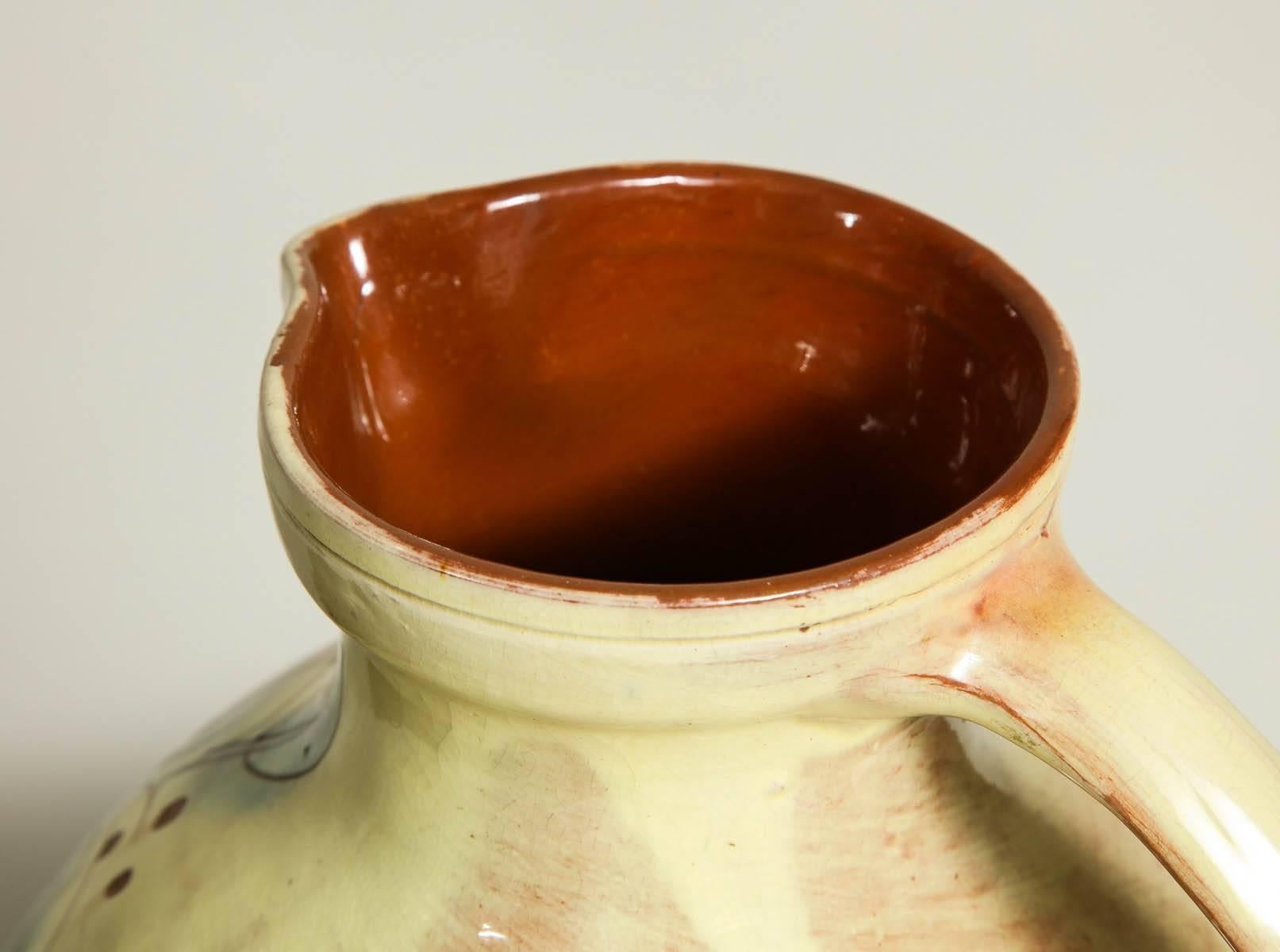 19th Century English Devonshire Art Pottery Glazed Pitcher In Good Condition In Greenwich, CT