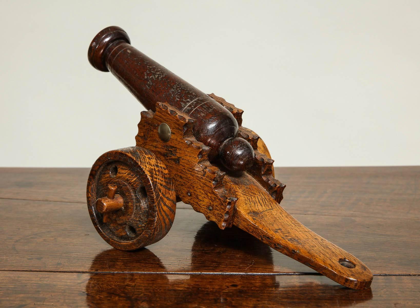 Folk Art Oak and Mahogany Model Cannon