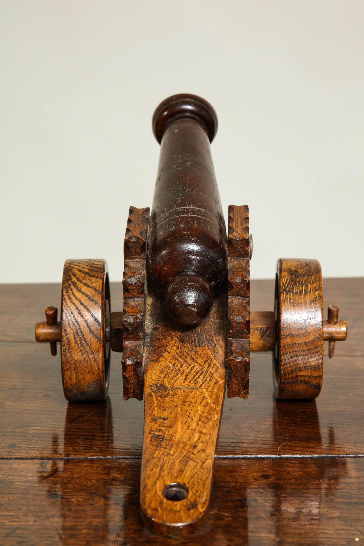 Oak and Mahogany Model Cannon In Excellent Condition In Greenwich, CT