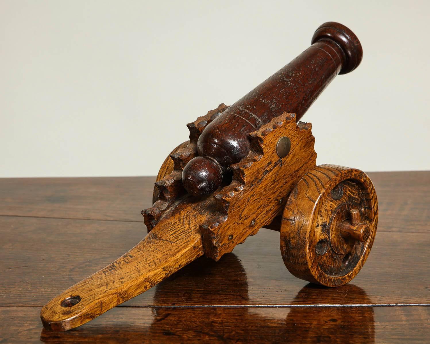 20th Century Oak and Mahogany Model Cannon