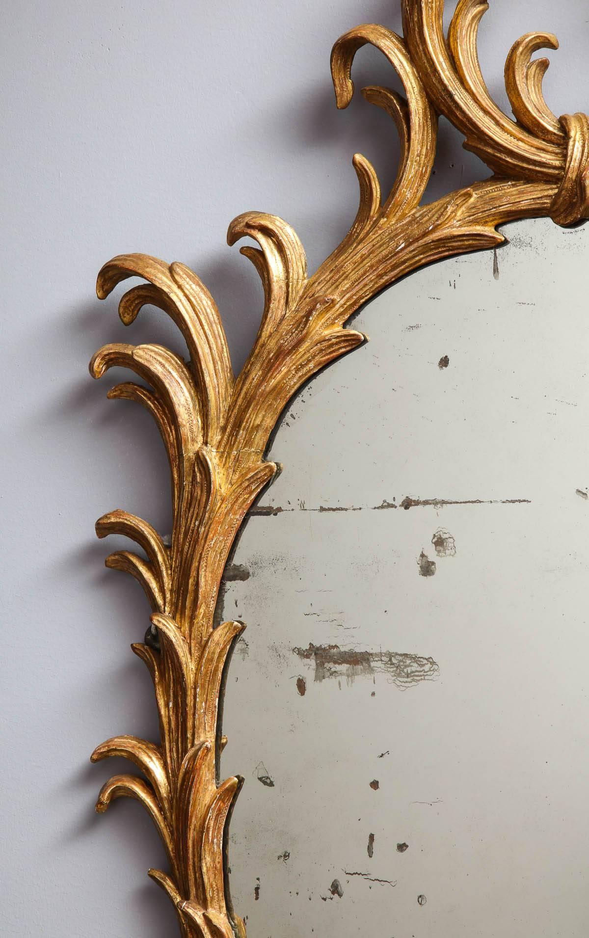 Fine 18th Century English Giltwood Oval Mirror For Sale 4