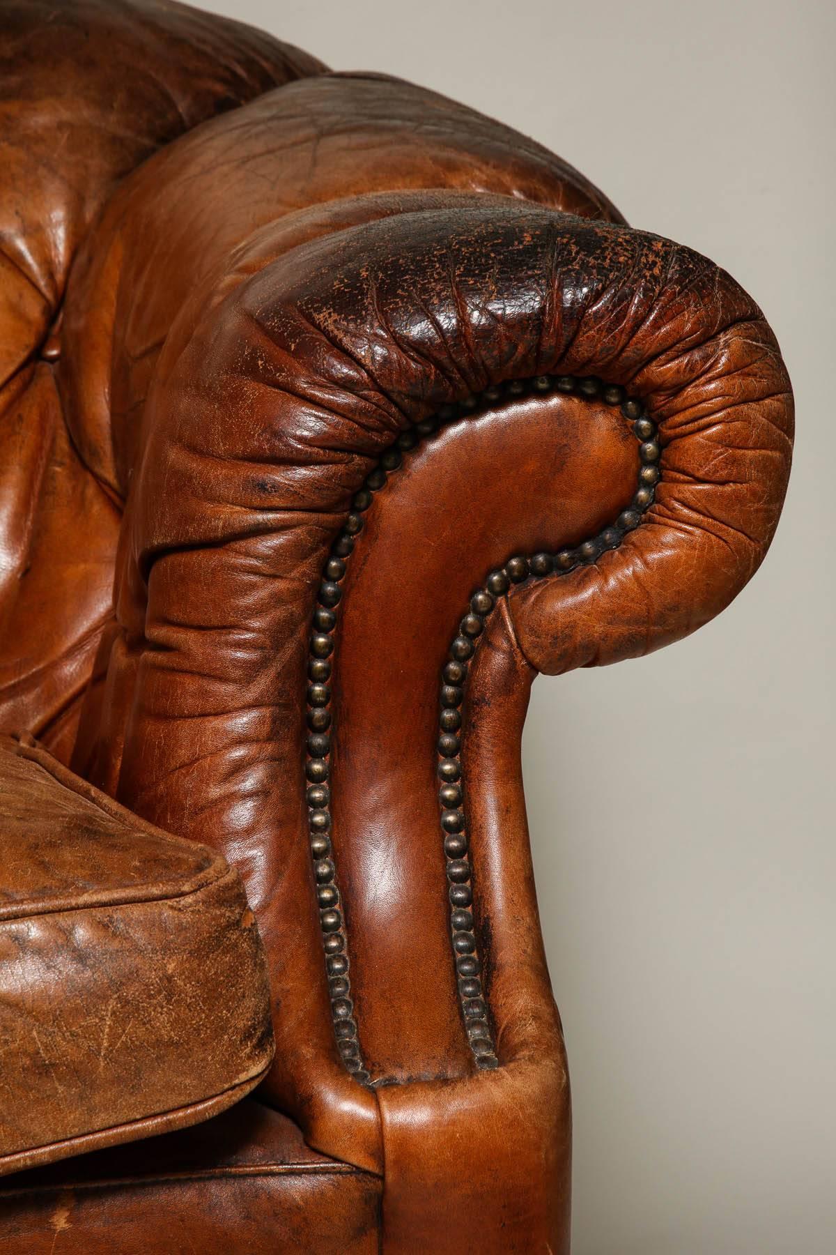 English Tufted Leather Sofa