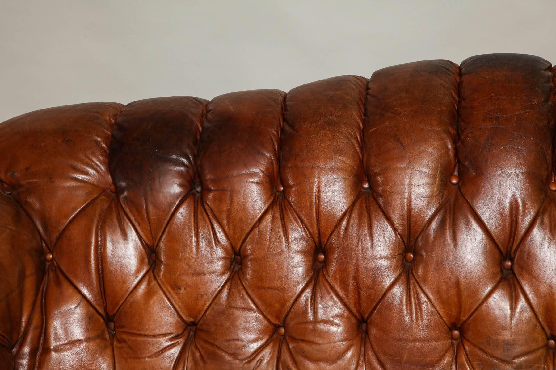 Tufted Leather Sofa In Excellent Condition In Greenwich, CT