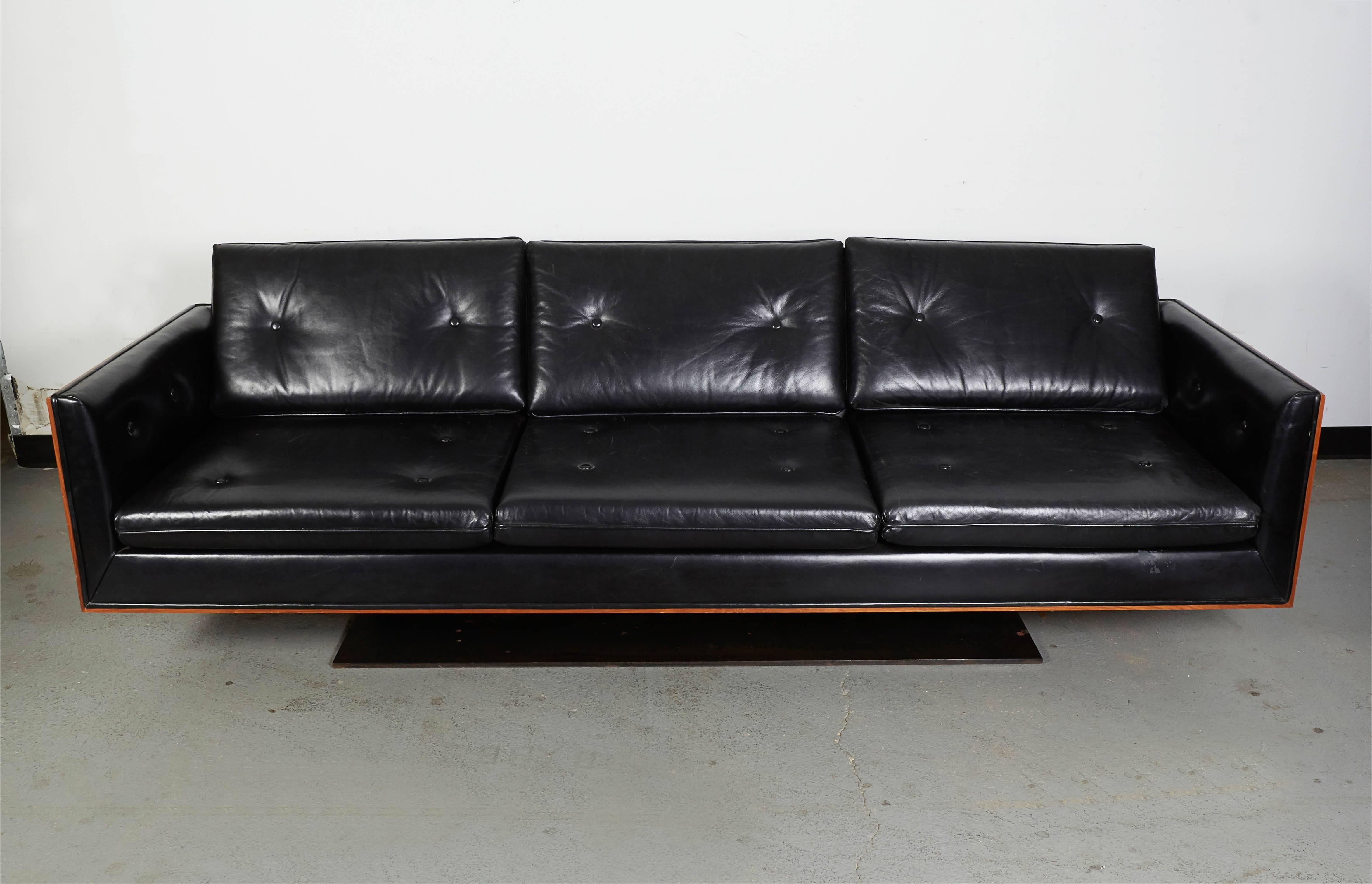 American Mid-Century Modern Warren Platner Walnut and Leather Floating Sofa