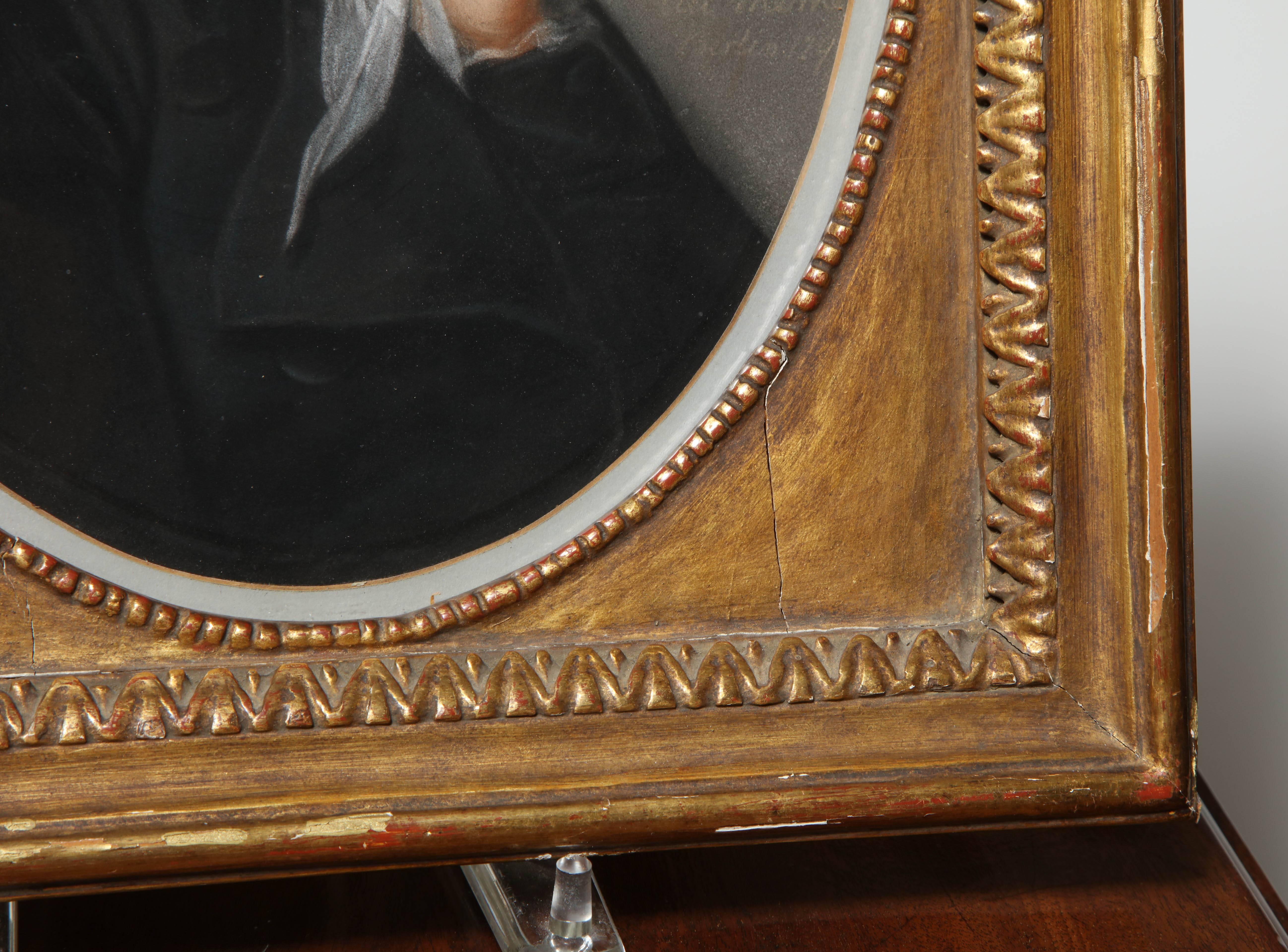 English 19th Century Continental Portrait in Gilt Frame For Sale