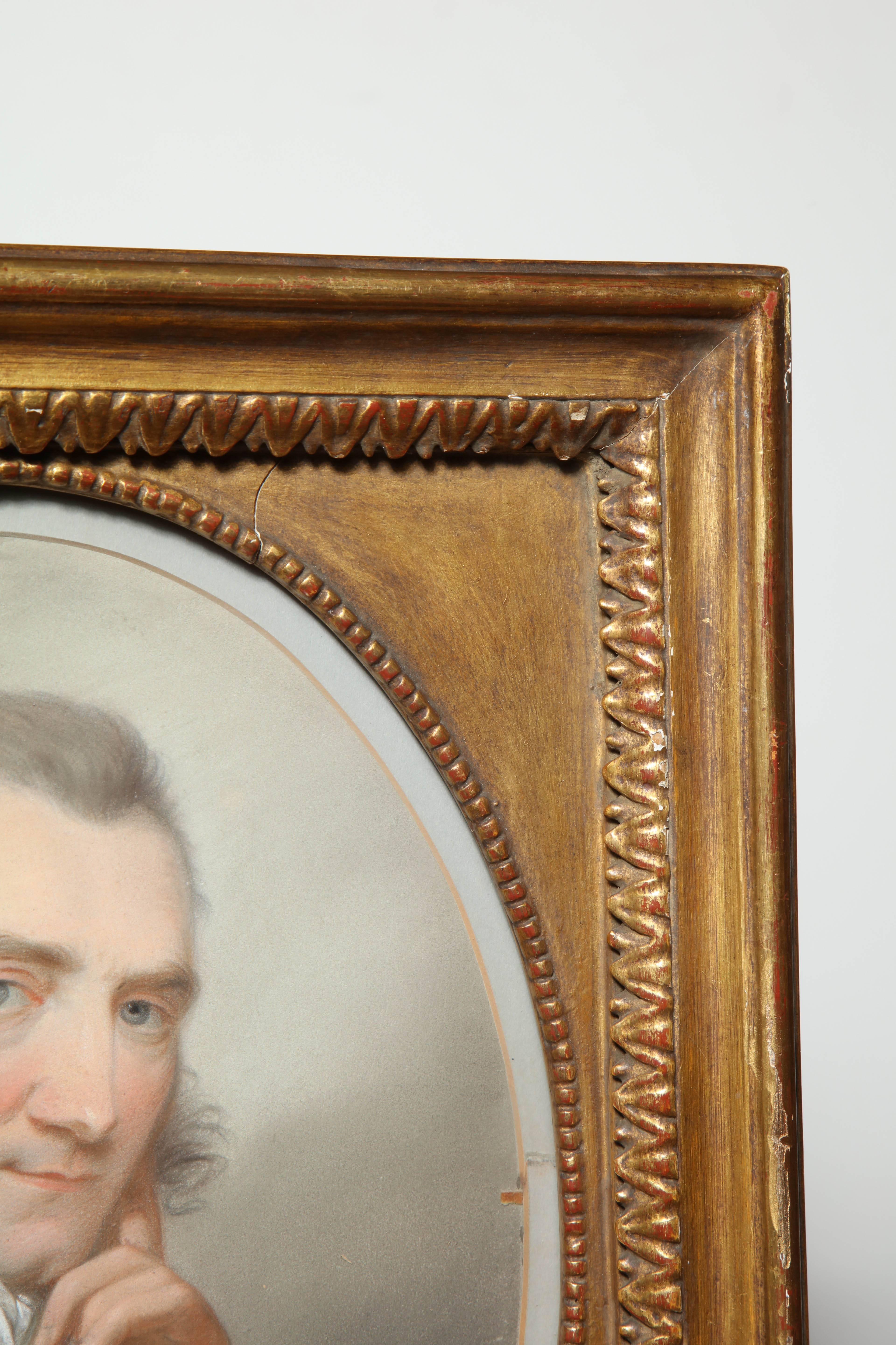 Wood 19th Century Continental Portrait in Gilt Frame For Sale
