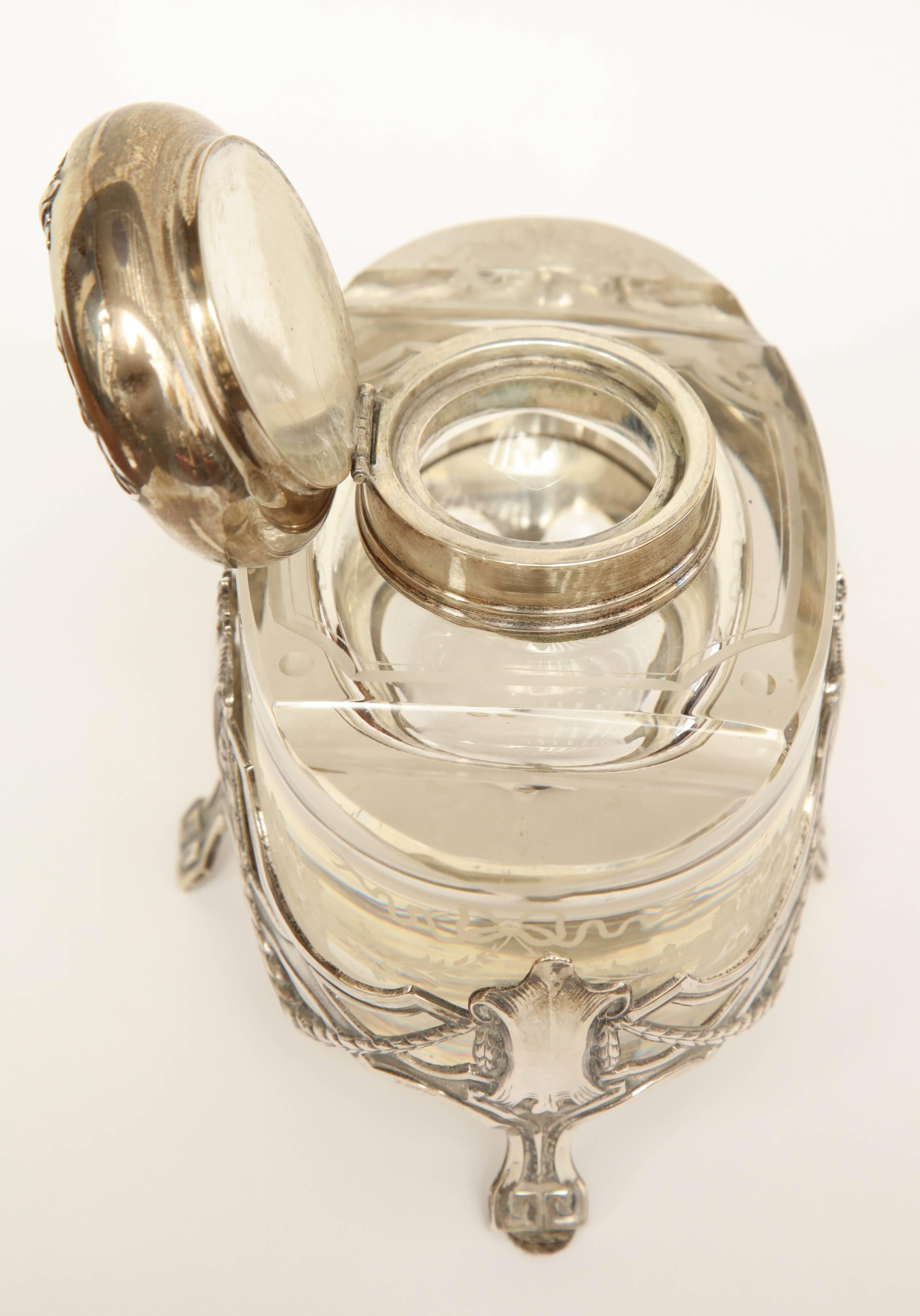 Early 20th Century Art Nouveau German Silver and Glass Inkwell For Sale 2
