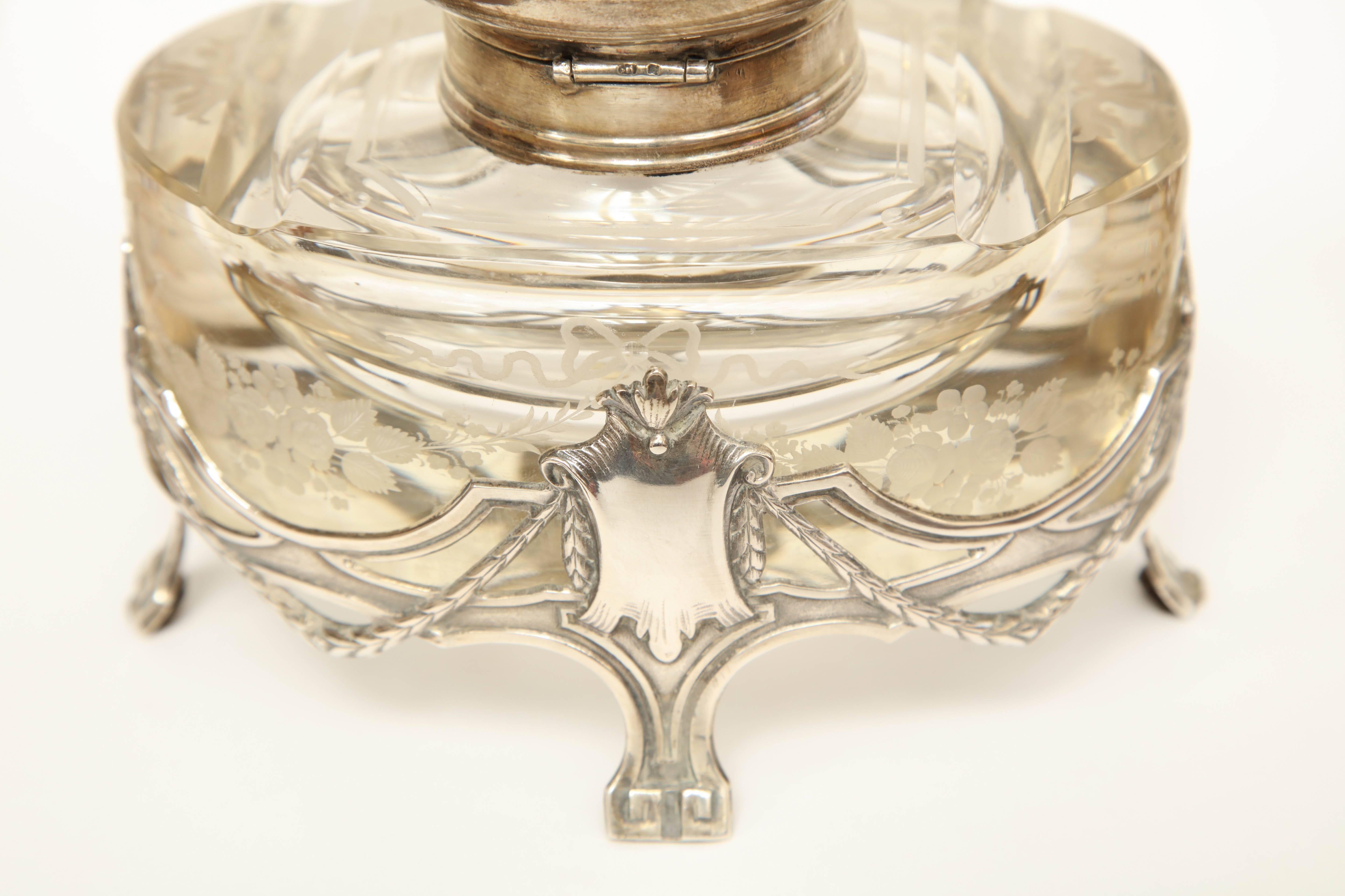 Early 20th Century Art Nouveau German Silver and Glass Inkwell For Sale 4