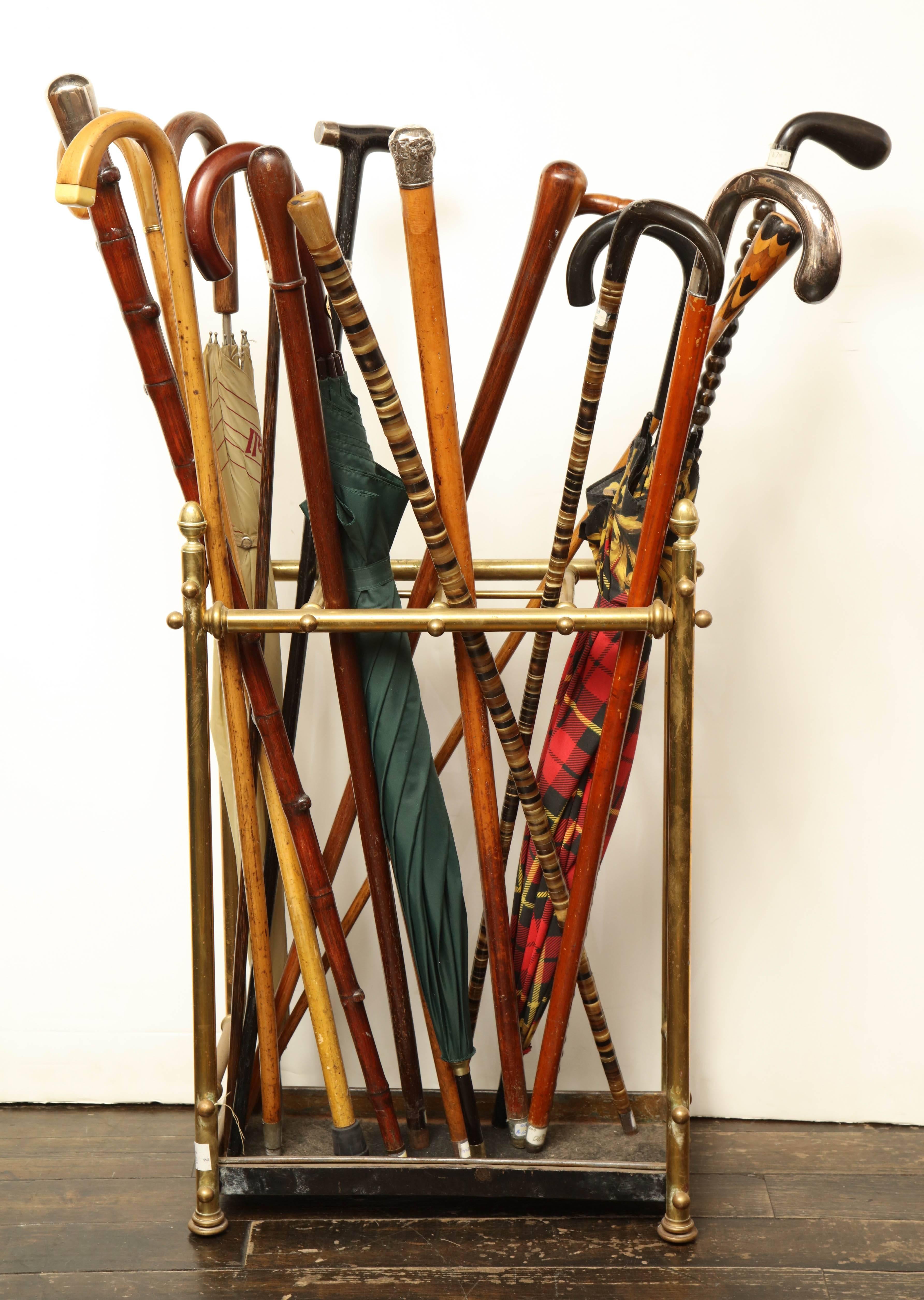 20th century English, brass and iron umbrella rack.