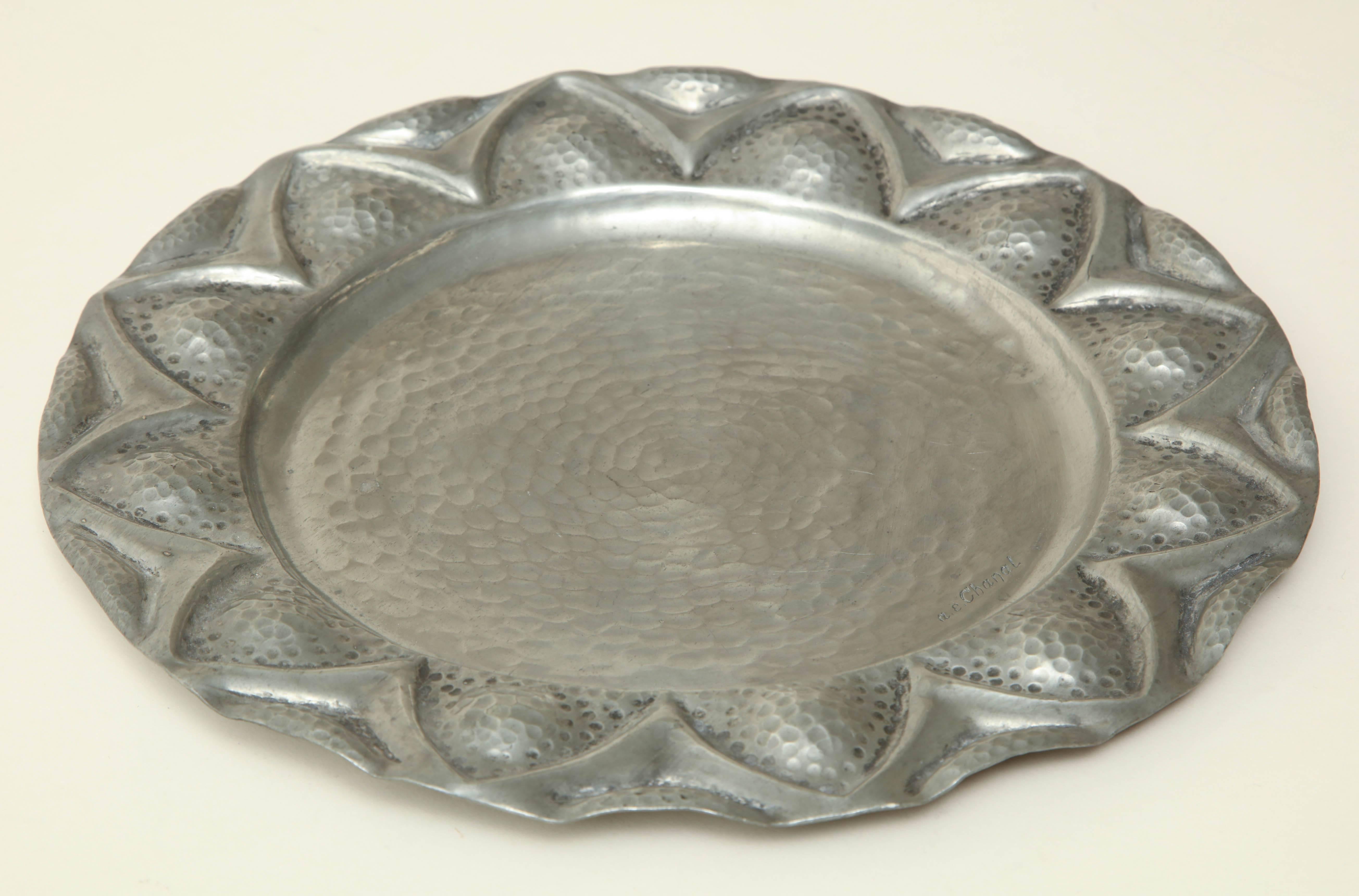 Alice & Eugene Chana, l French Art Deco Dinanderie Pewter Plate For Sale 1
