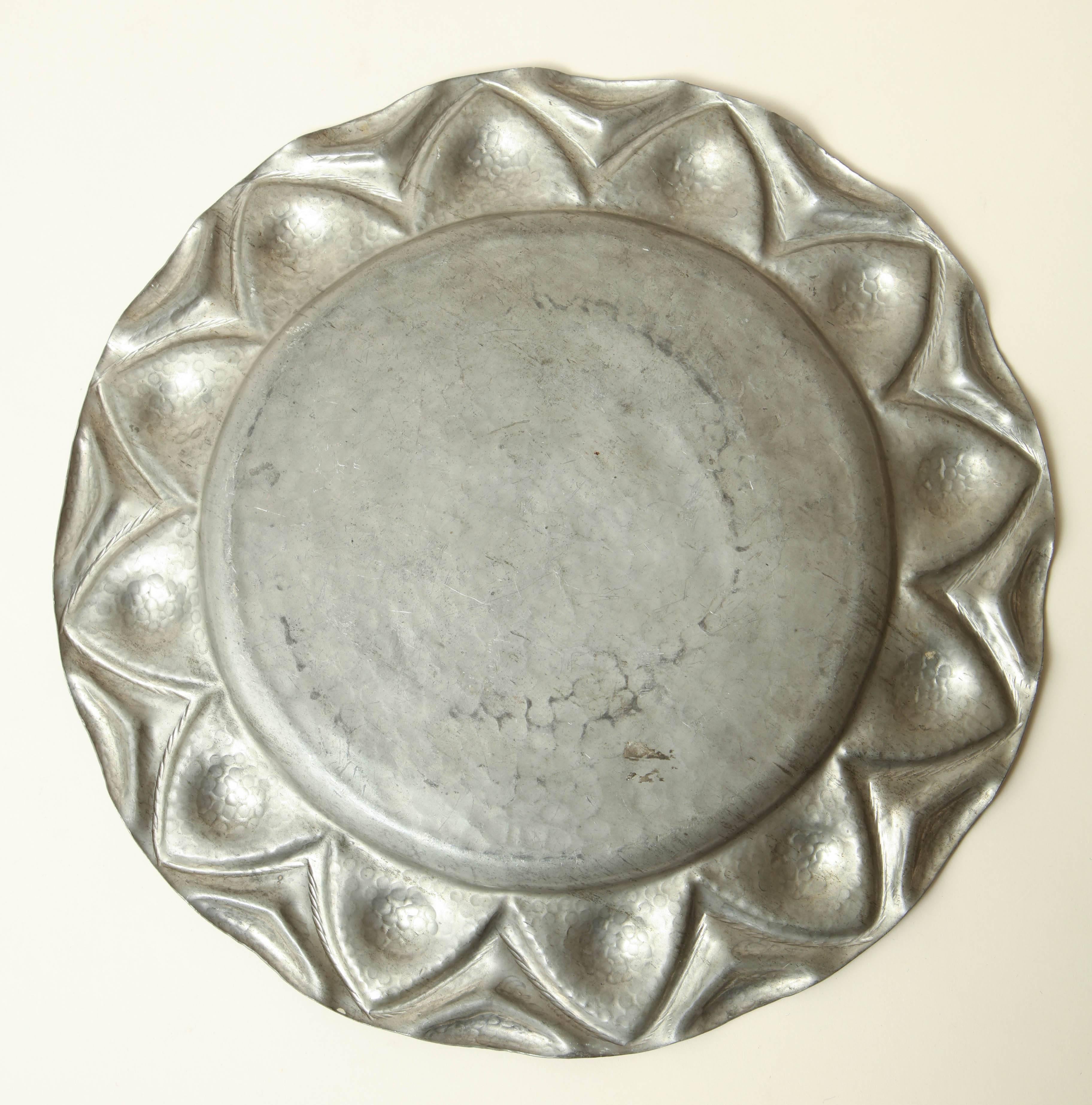 Alice & Eugene Chana, l French Art Deco Dinanderie Pewter Plate For Sale 3