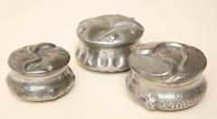Collection of Three French Art Nouveau Dinanderie Pewter Boxes