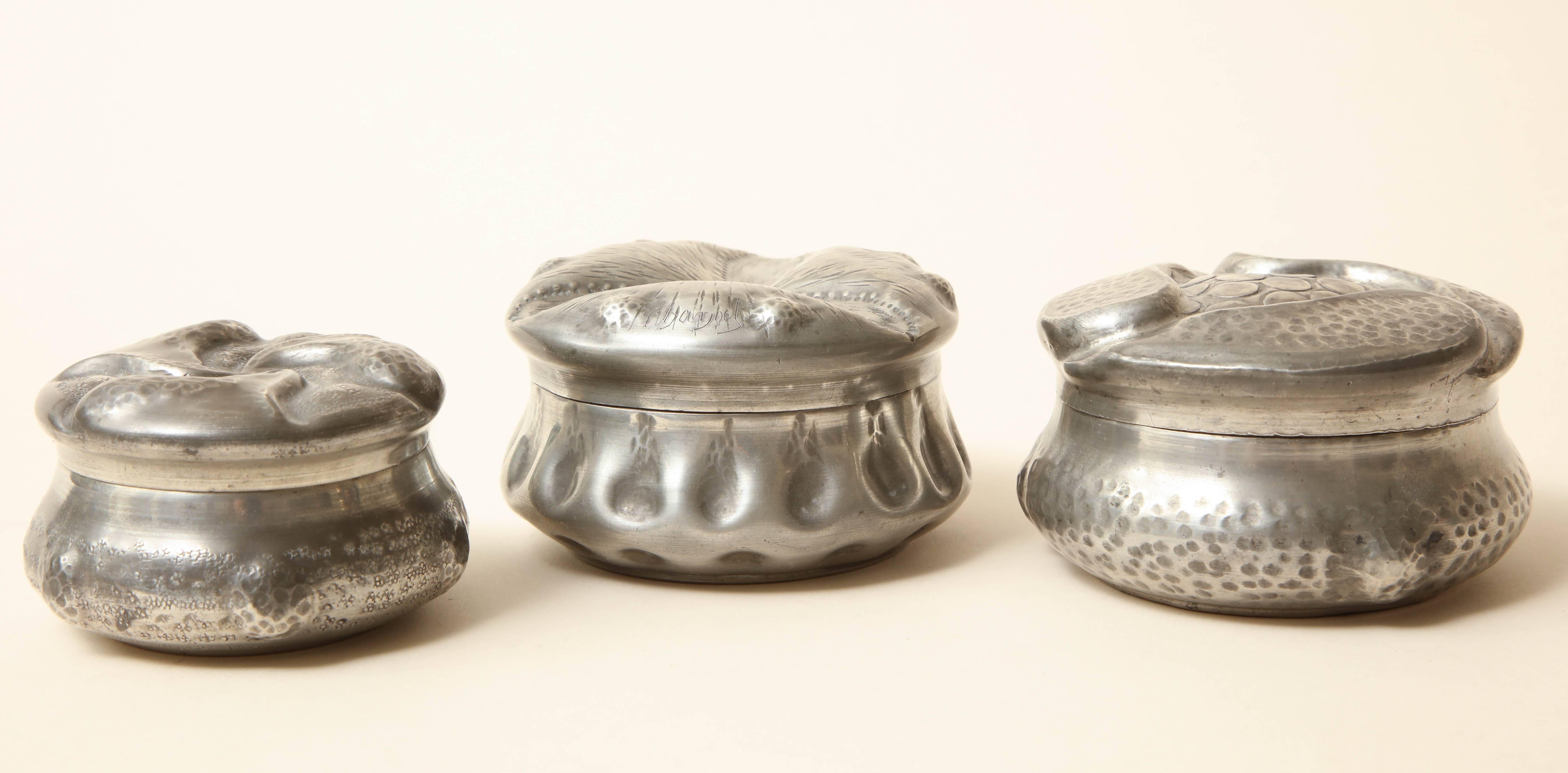 20th Century Collection of Three French Art Nouveau Dinanderie Pewter Boxes For Sale