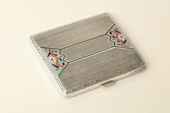 Continental Art Deco Sterling Silver and Champleve Enamel Cigarette Case