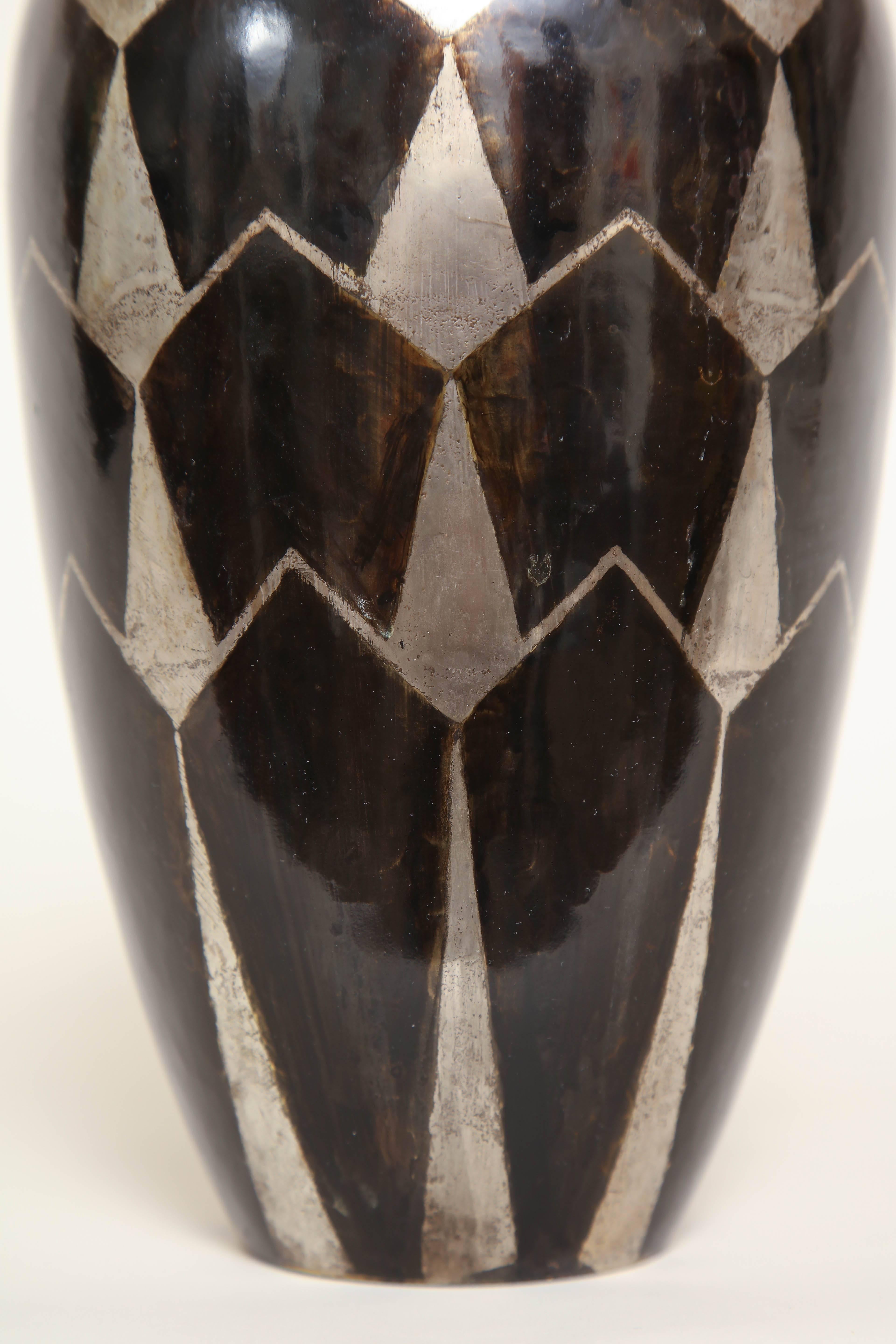Fernand Grange French Art Deco Brass and Silver Dinanderie Vase In Excellent Condition For Sale In New York, NY